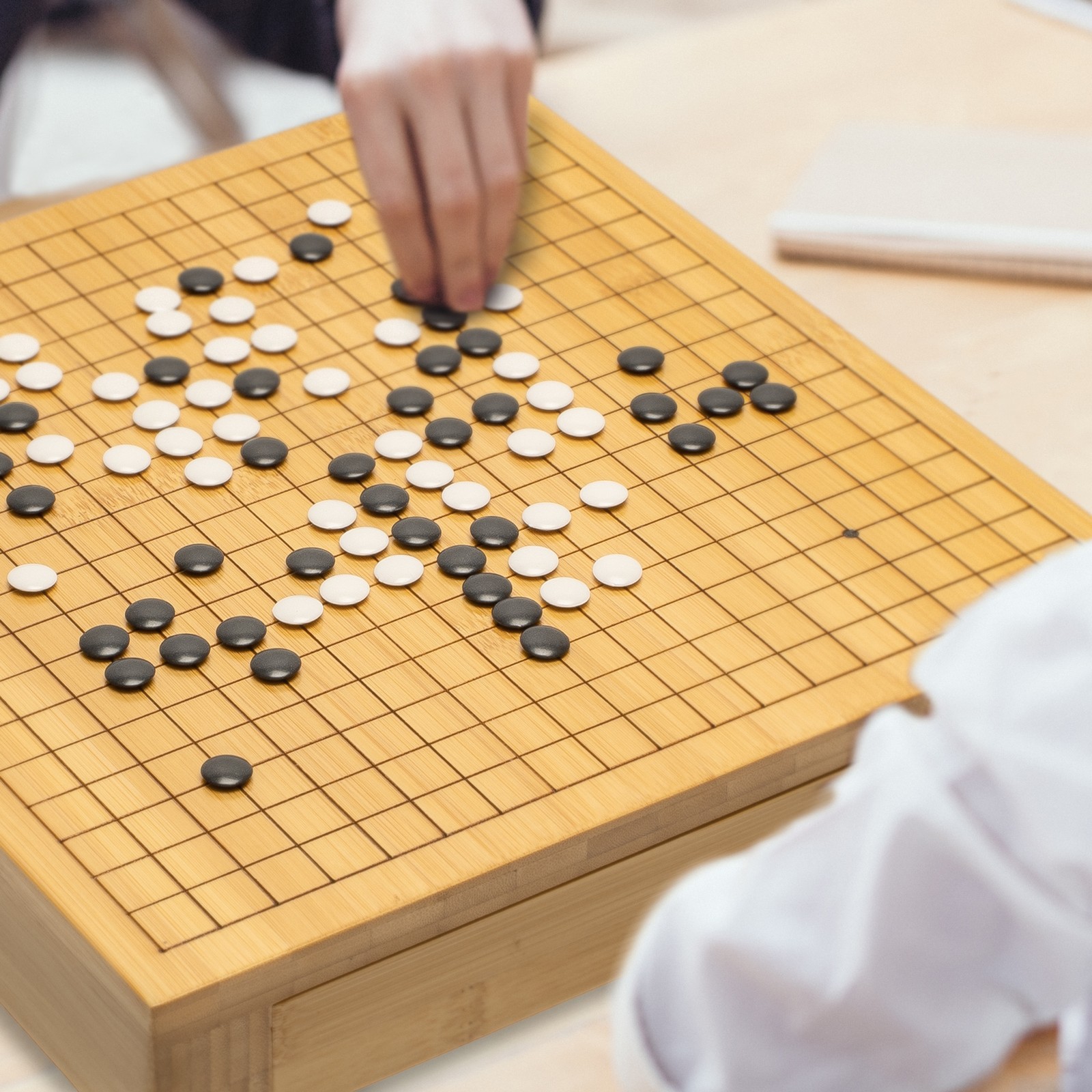 Bamboo Go Game Set – 12.6 x 12.2″ Wooden Board & Double Convex Stones