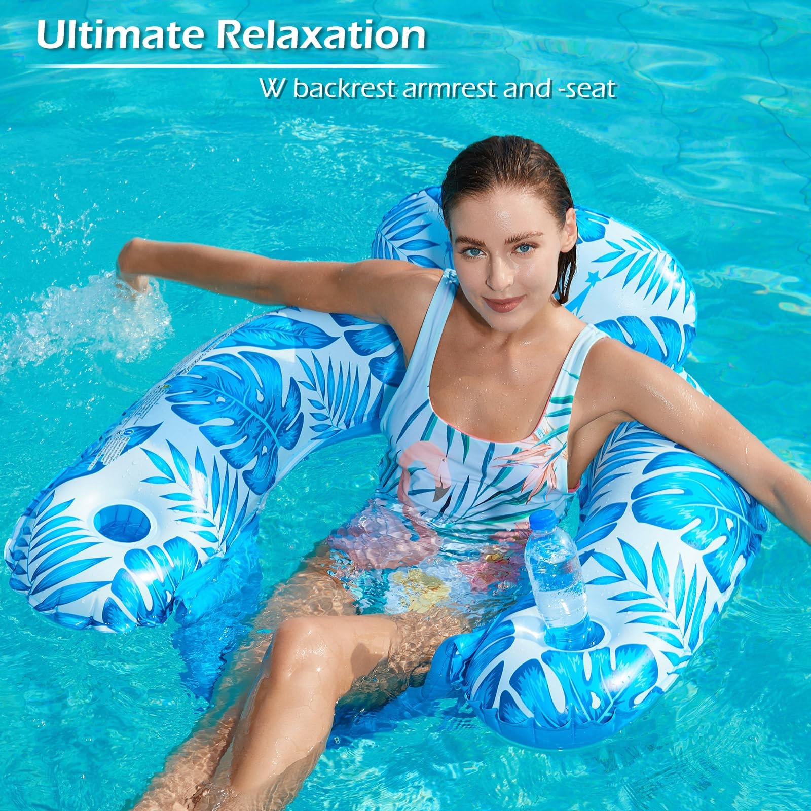 Inflatable Pool Float Chair 2Pack Lounge Floats Cup Holder Blue Green XL BG-XL
