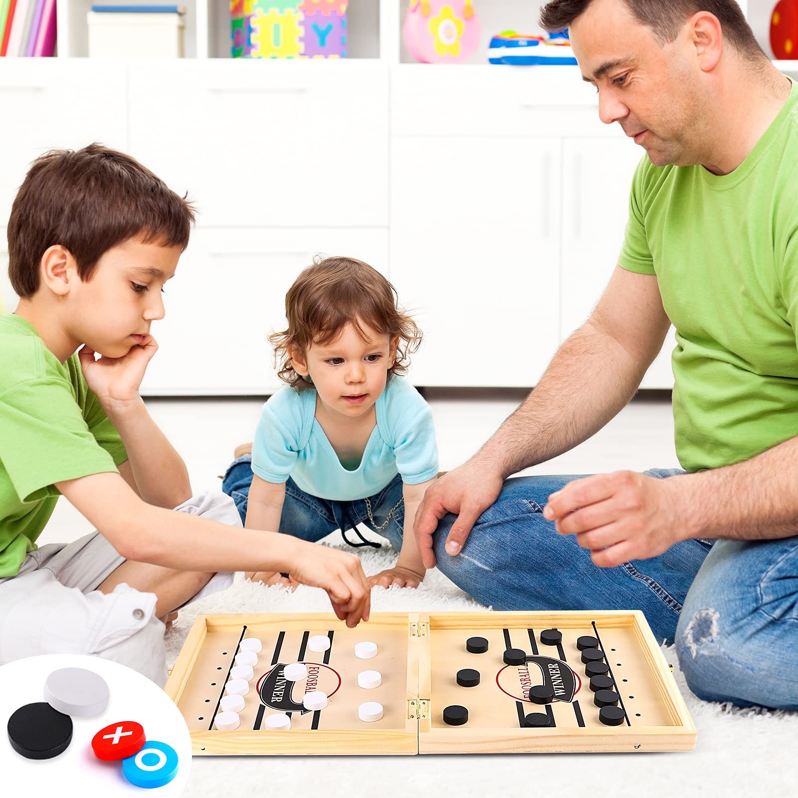 Sling Puck Game, Chess Checkers Game Set, 4 in 1 Folding Wooden Board Game, F…