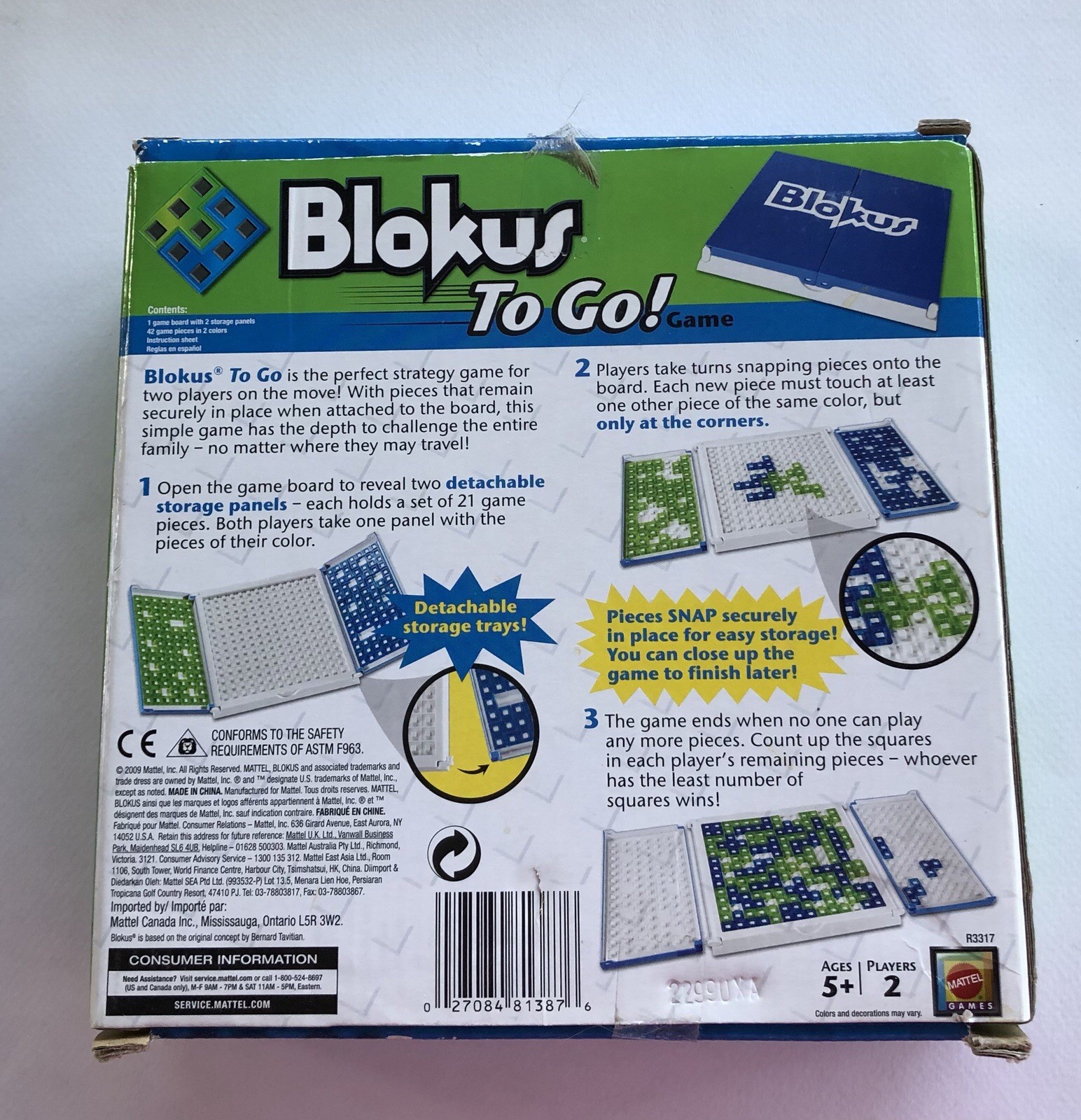 Blokus To Go! For 2 Players COMPLETE Mattel 2009 Storage Trays Travel Strategy