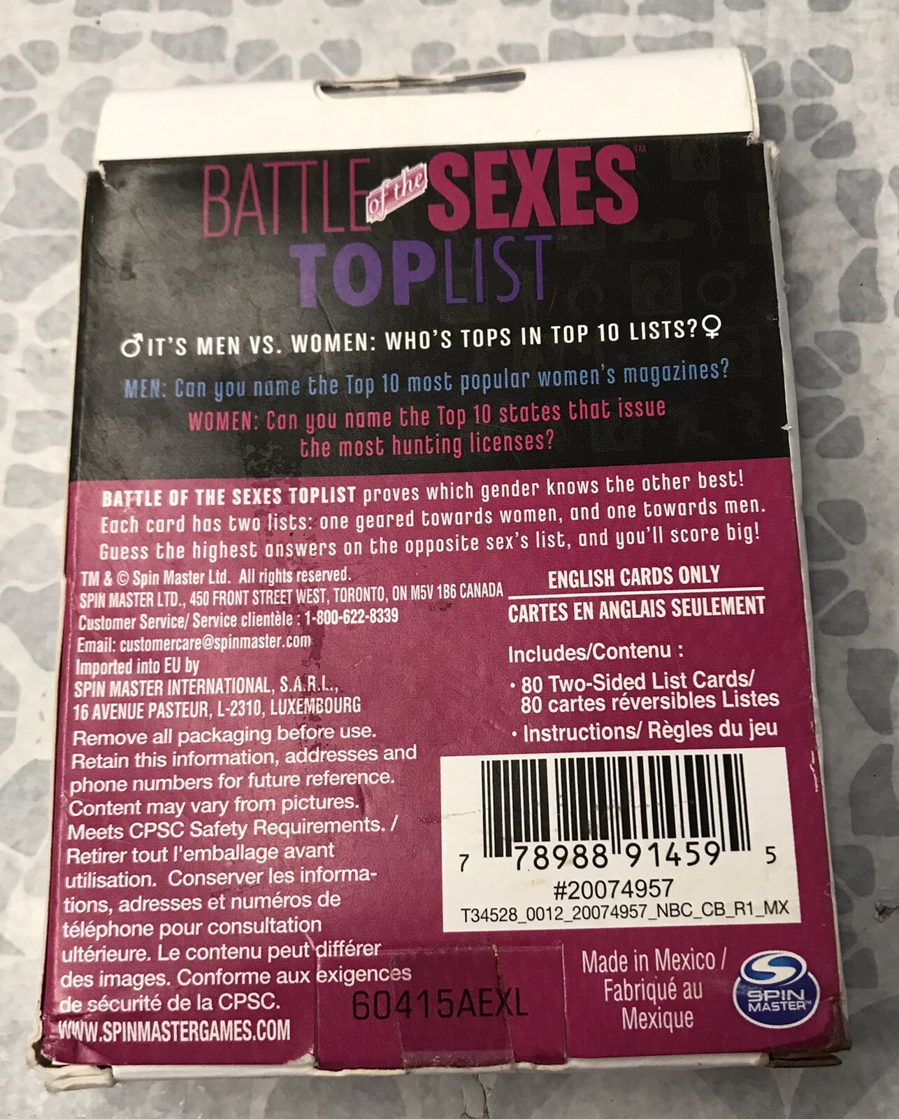 Battle Of The Sexes Top List Adult Card Game  2+ Players