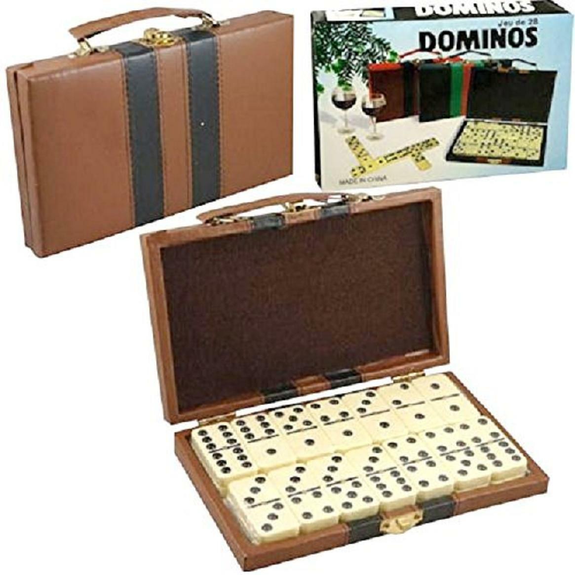 Domino Double Six – Ivory and Black Tilex with Metal Spinners Deluxe Travel Case