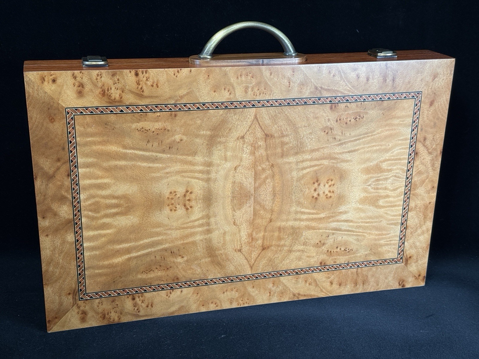 WE Games Wood Brass Handles Backgammon Set 12 X 18” Closed