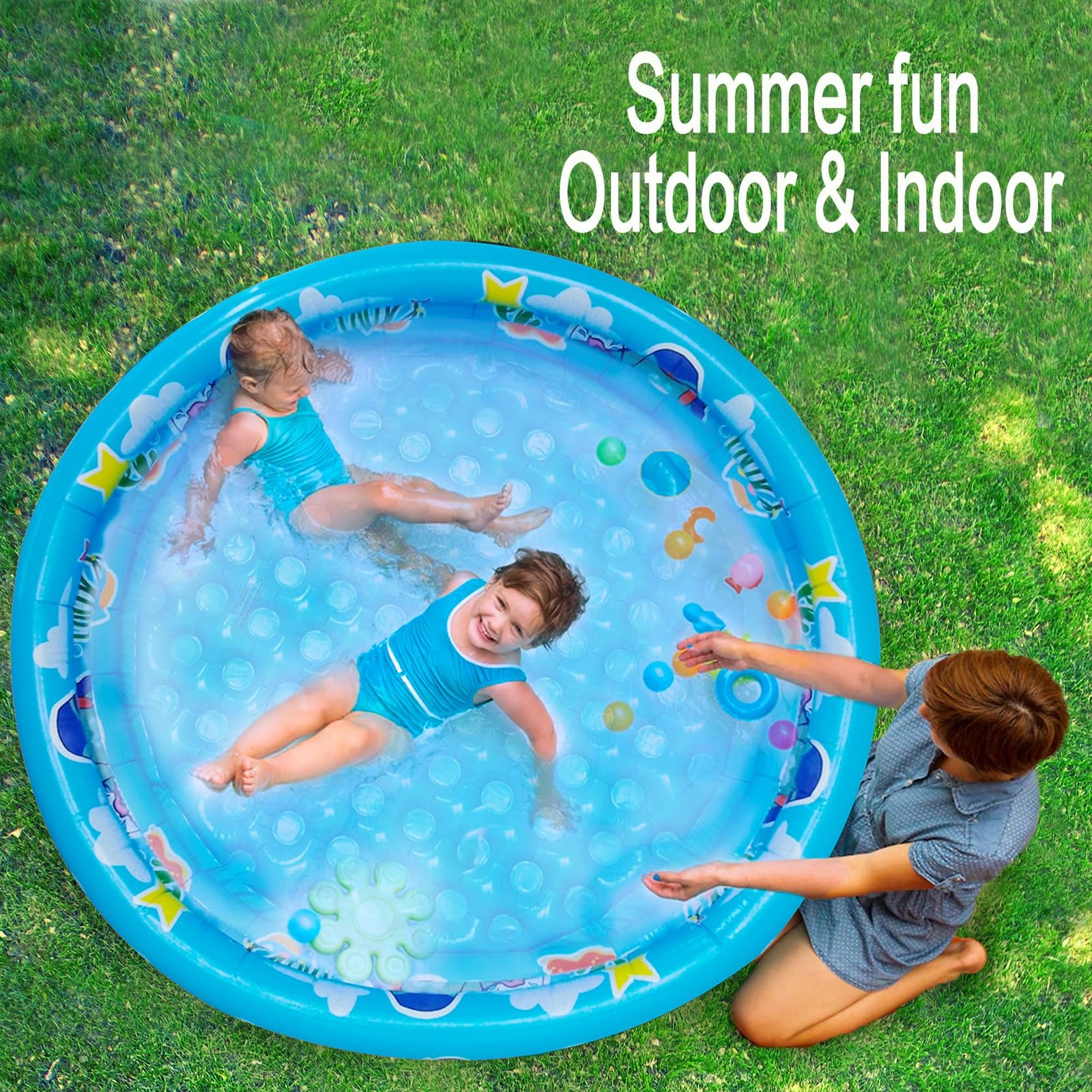 Big Summer Inflatable Kiddie Pool 48×12 3-Ring Toddler Blue