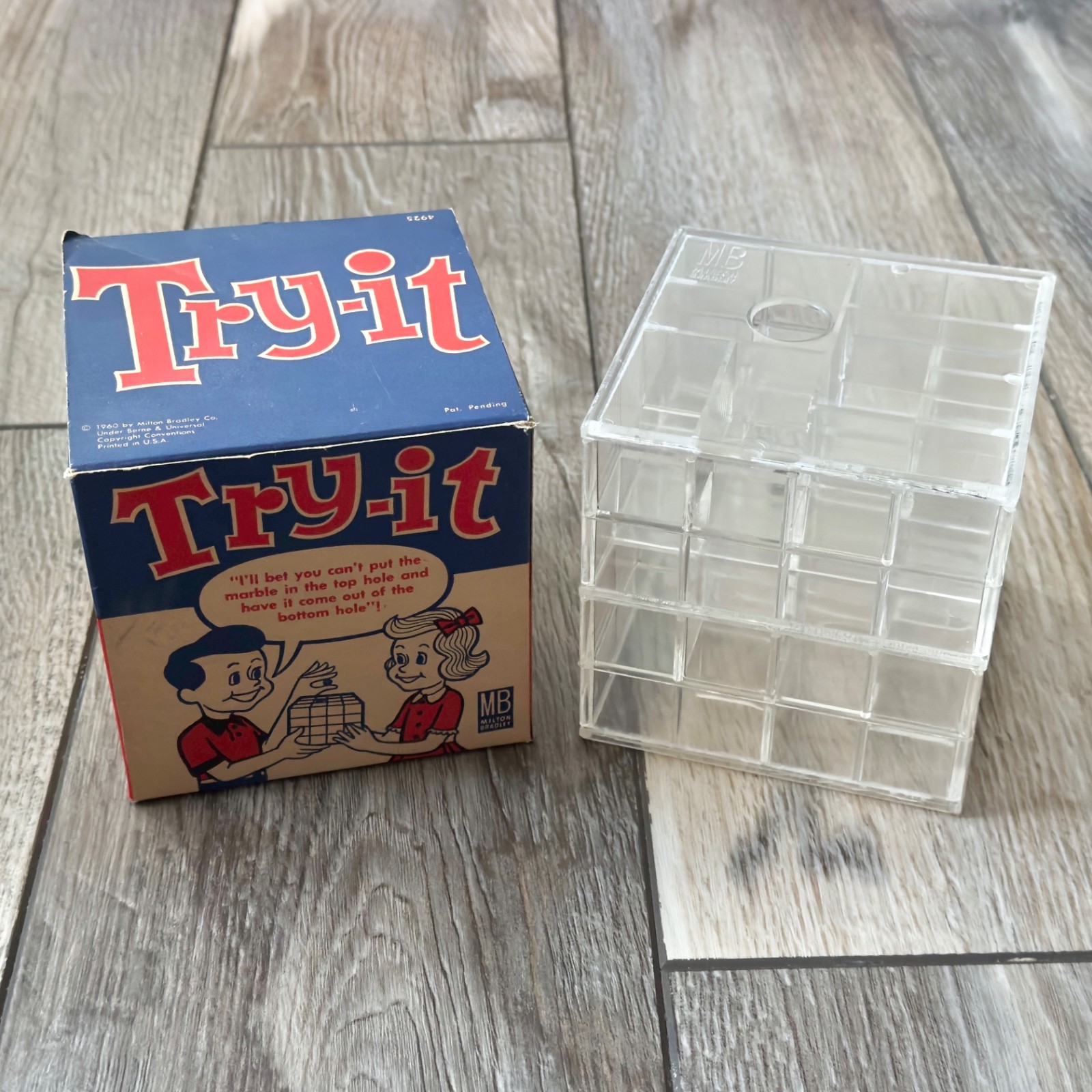 Vintage 1960 TRY IT Milton Bradley Toy Puzzle Cube Marble Game With Original Box