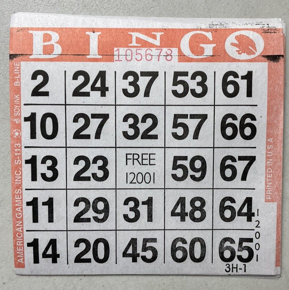 600 PAPER Bingo Cards by American Games Square 1 On Single Sheets 6 Asst Colors