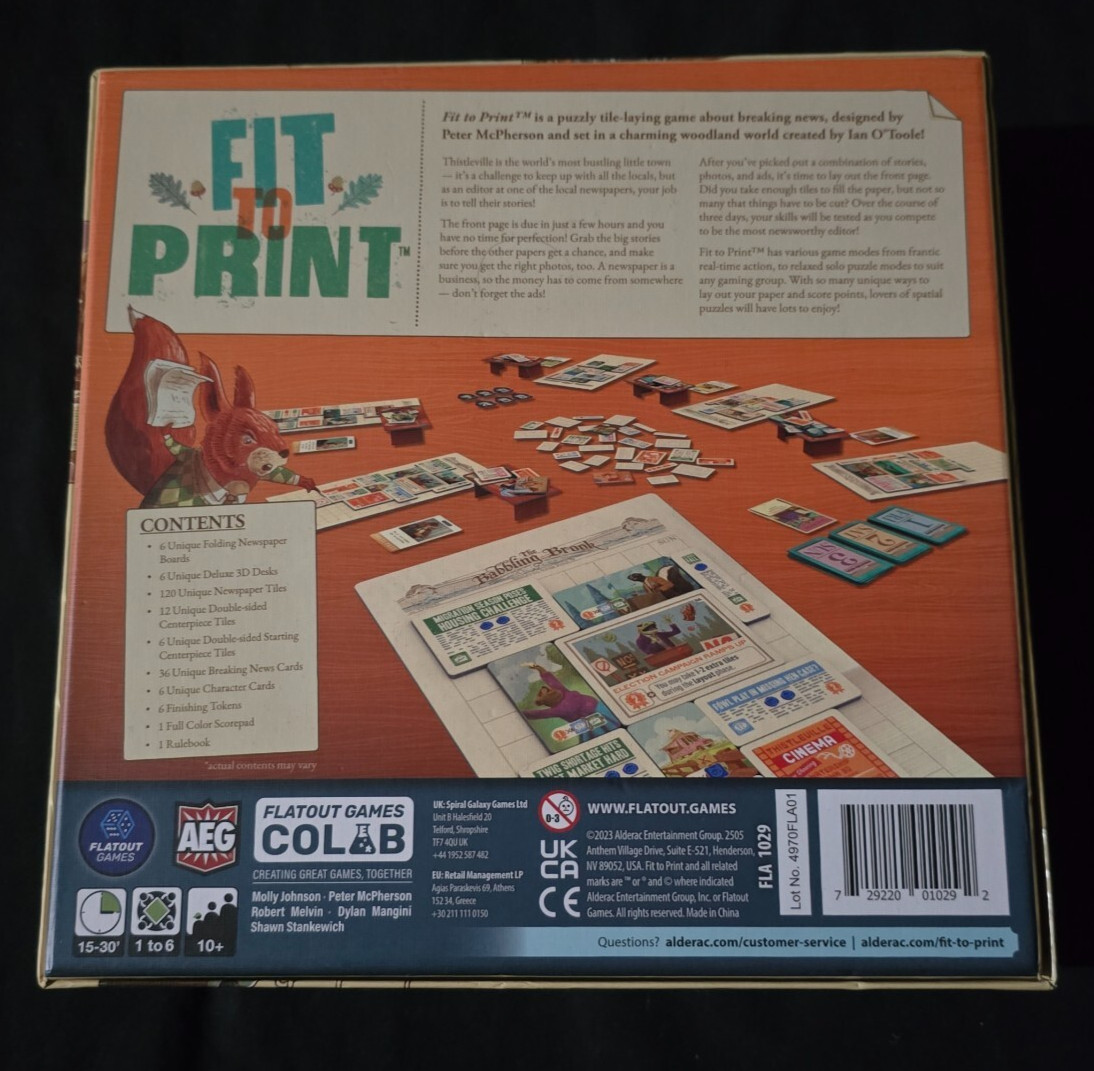 Open Box Never Played 2023 Flatout Games Alderac FIT TO PRINT Game 100% Complete
