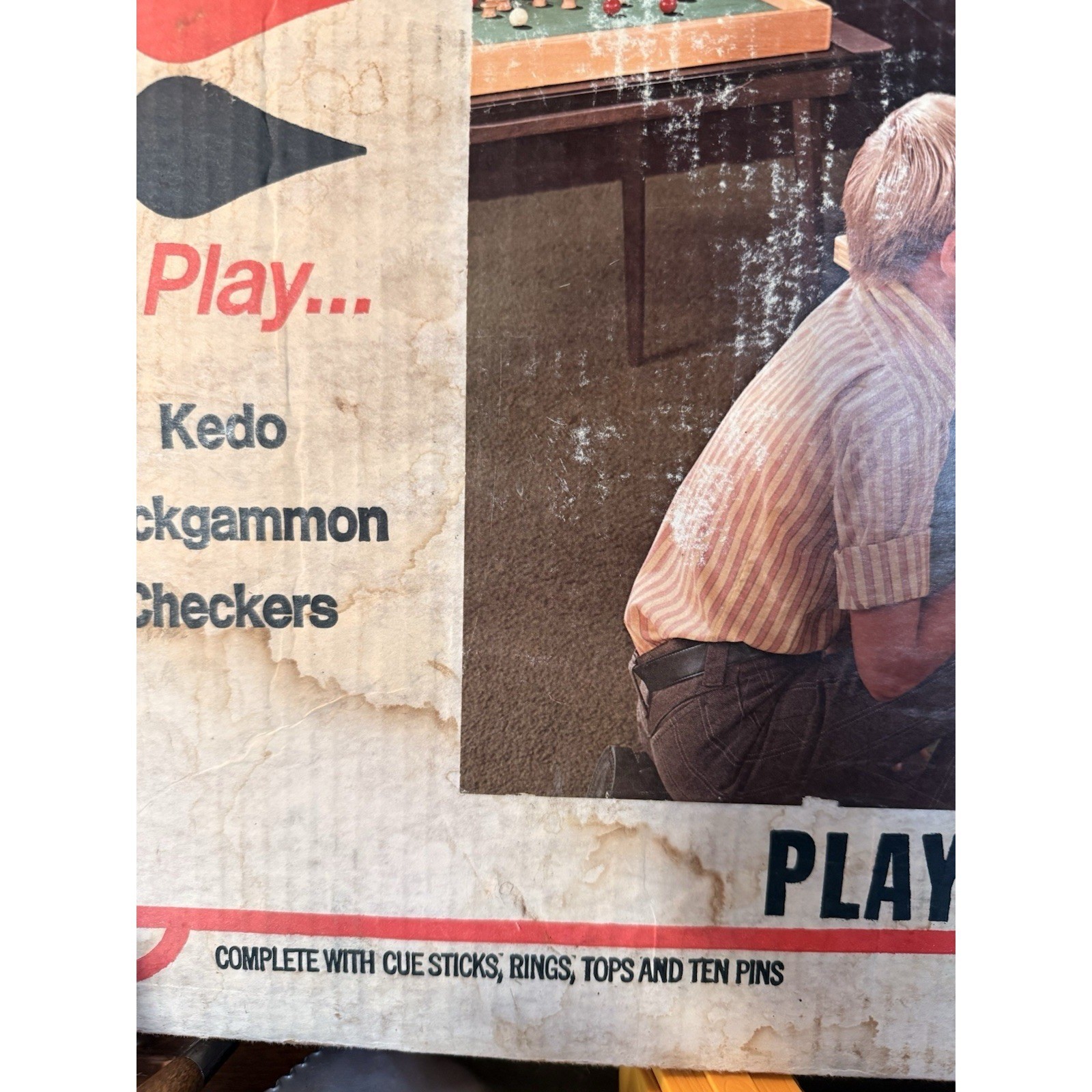 Vintage Carrom Gameboard 125 Games Reversible Wood Board Original Box No. 108