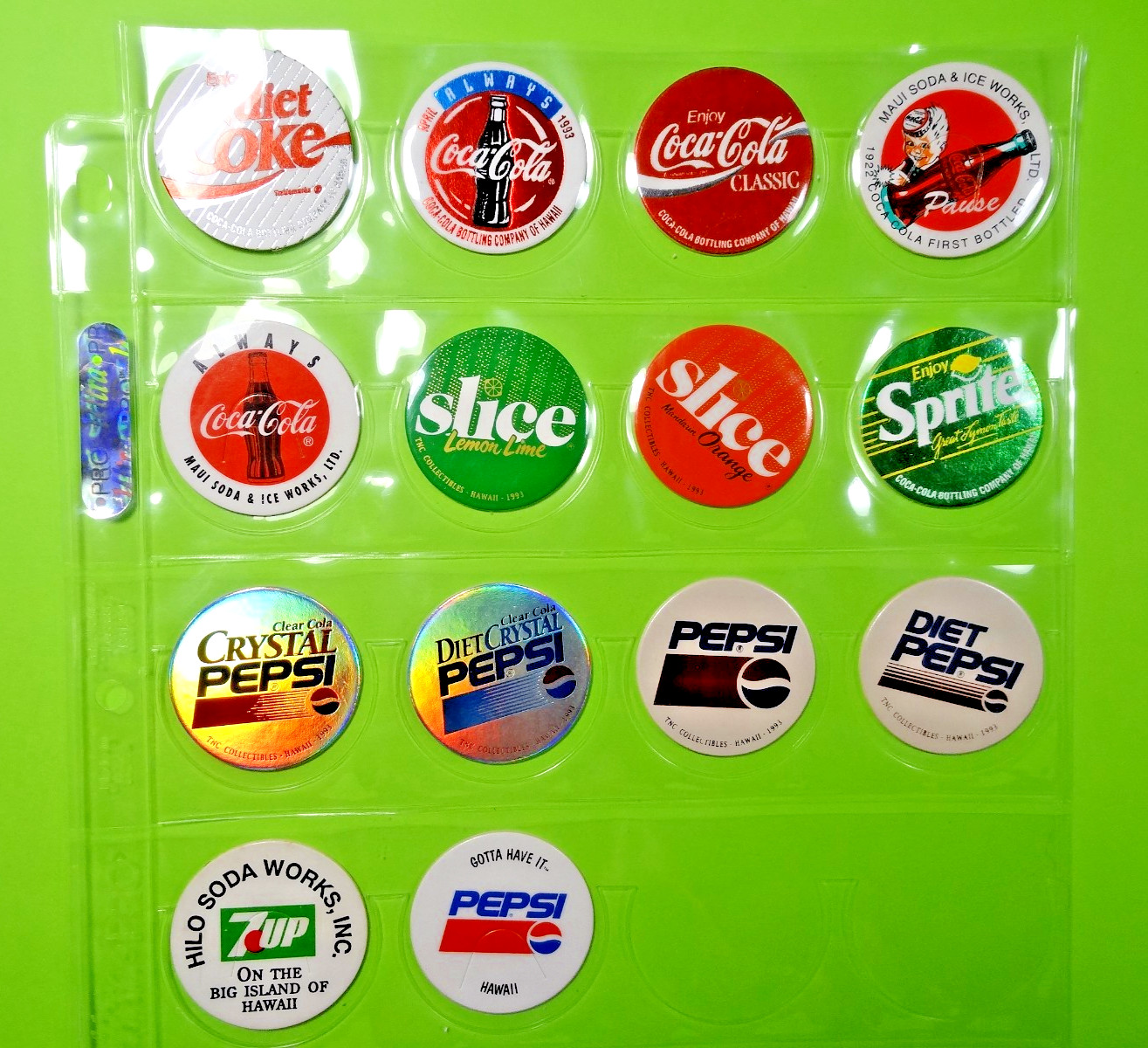 Pogs * 14 Soda Varieties * Coke * Sprite * Slice * Pepsi * Coca-Cola