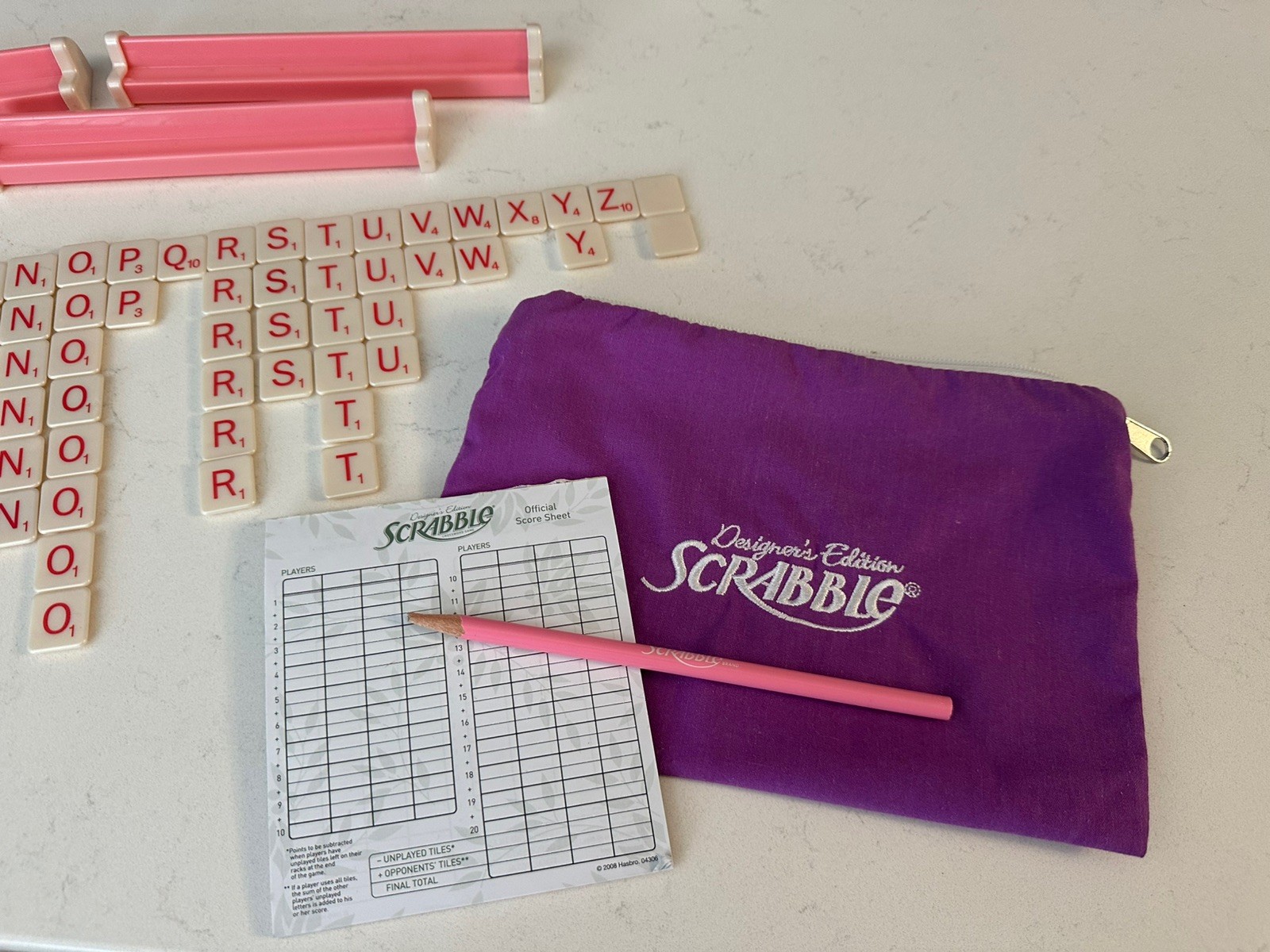 Designer’s Edition Scrabble 2008 Hasbro -Pink Toys R Us Missing 1 L No Board