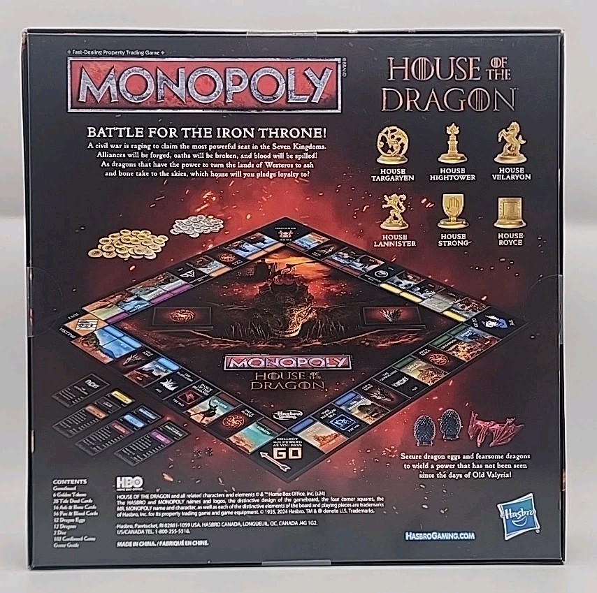 Monopoly House of the Dragon Edition Strategy Game Of Thrones Gift HBO New