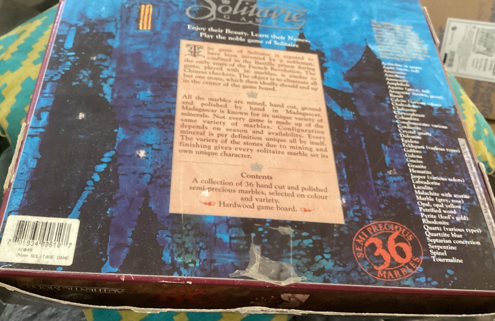 Authentic Models Semi-Precious Solitaire Game 36 Handmade Marbles In Box