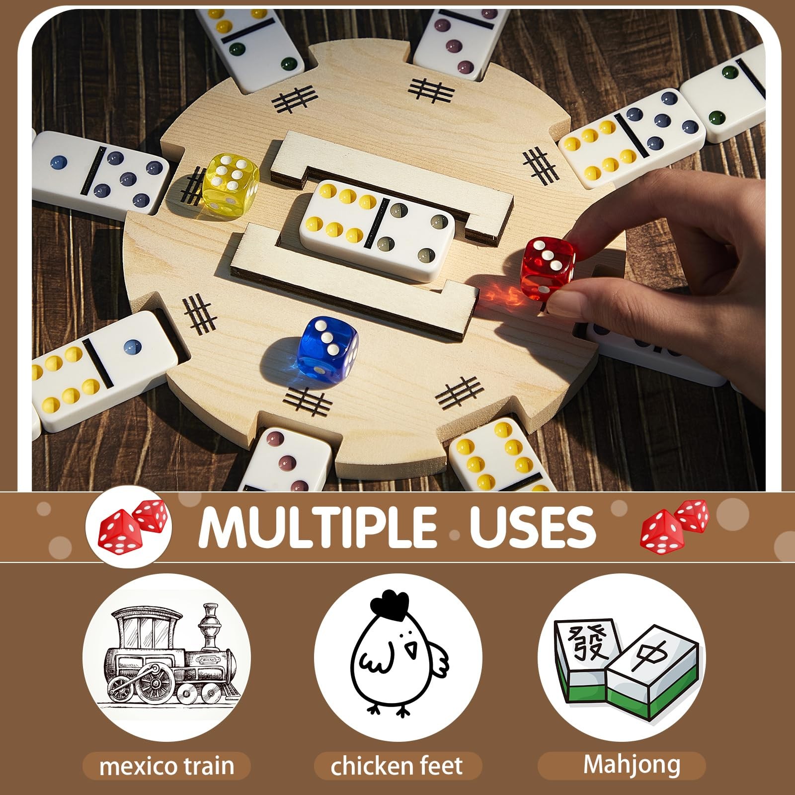 Mexican Train Dominoes Set, Wooden Mexican Train Hub with 8 Pcs Domino Trays …
