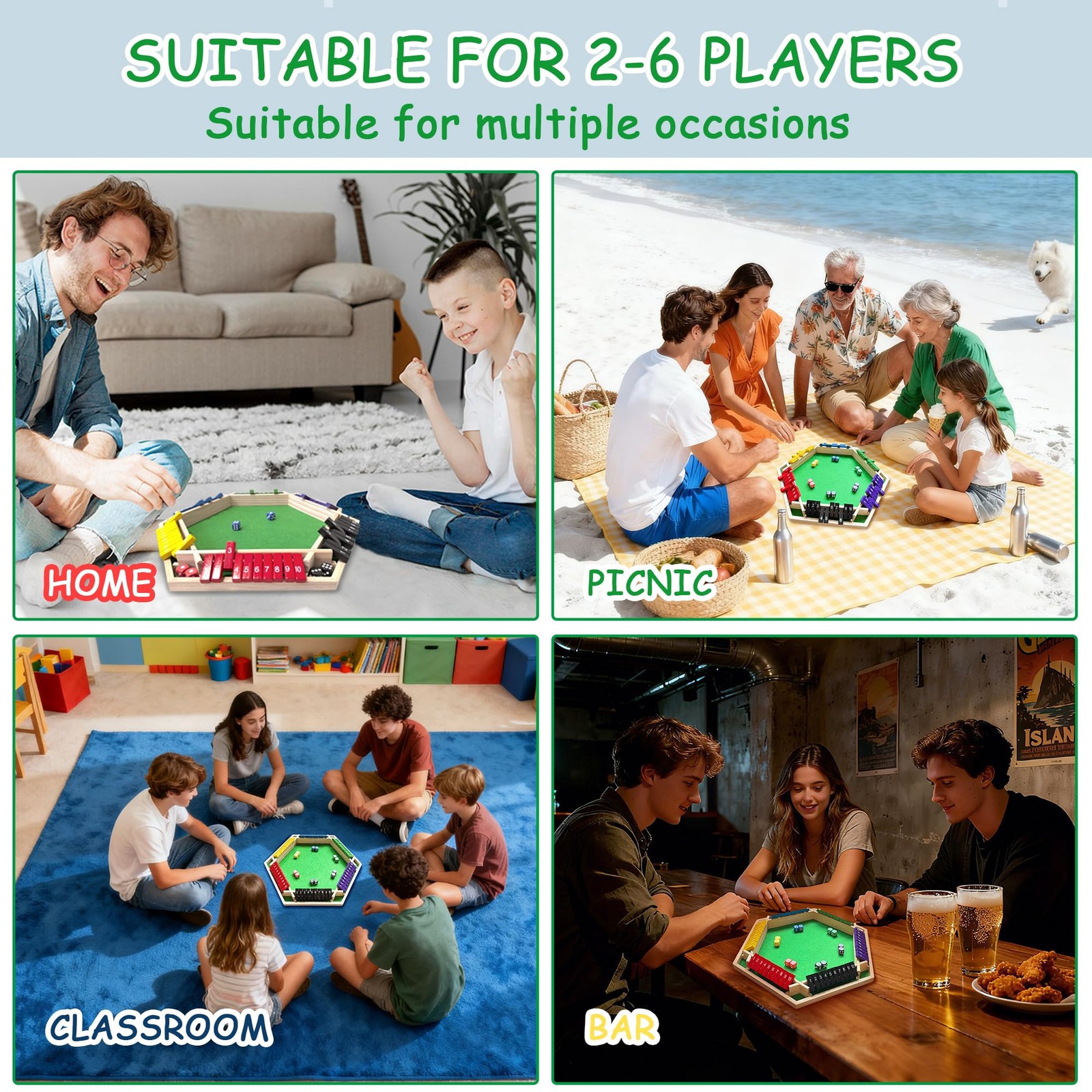 Shut The Box – Colorful Wooden Board Game for 6 Players with 12 Dice, Educati…
