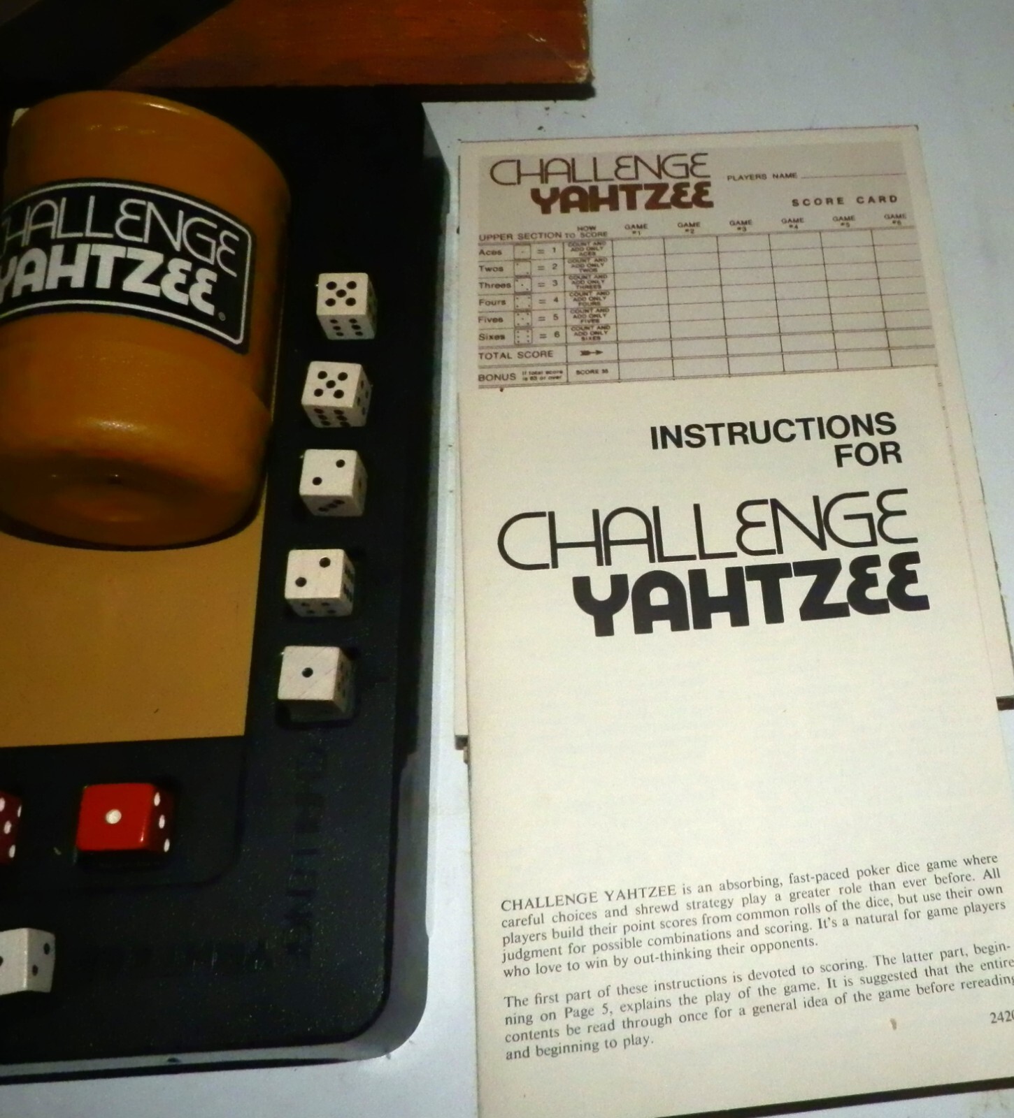 1974 Challenge Yahtzee Odd Couple Game Tony Randall Jack Klugman plus Kismet