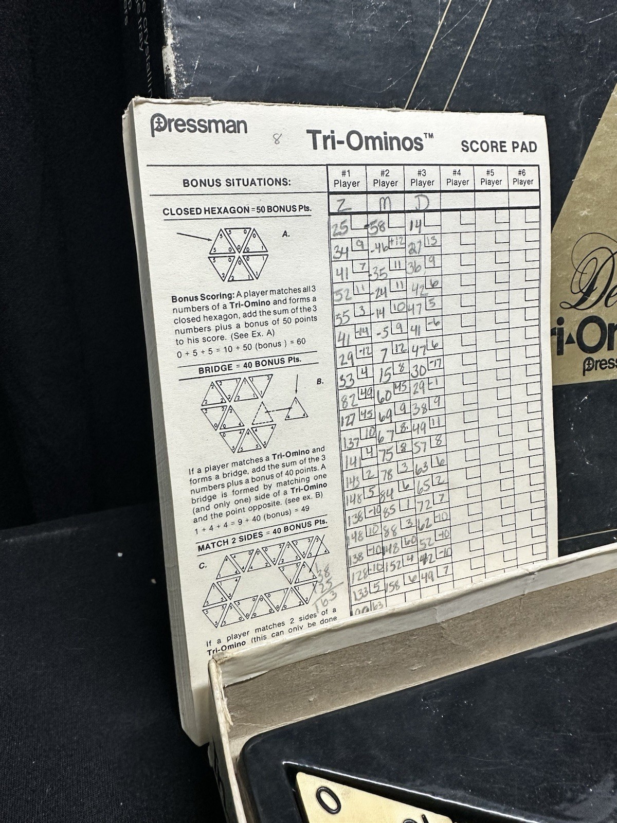 Deluxe Tri-Ominos Vintage 1978 Pressman Game Ivory Tone Crystalline Tiles 4423