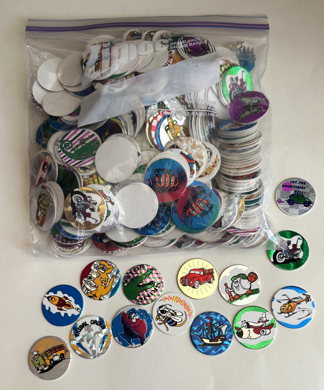 1.3 LBS 475 POGS MILK CAPS FOIL CAR ANIMAL MOTORCYCLE Lot VINTAGE NEW 1990s