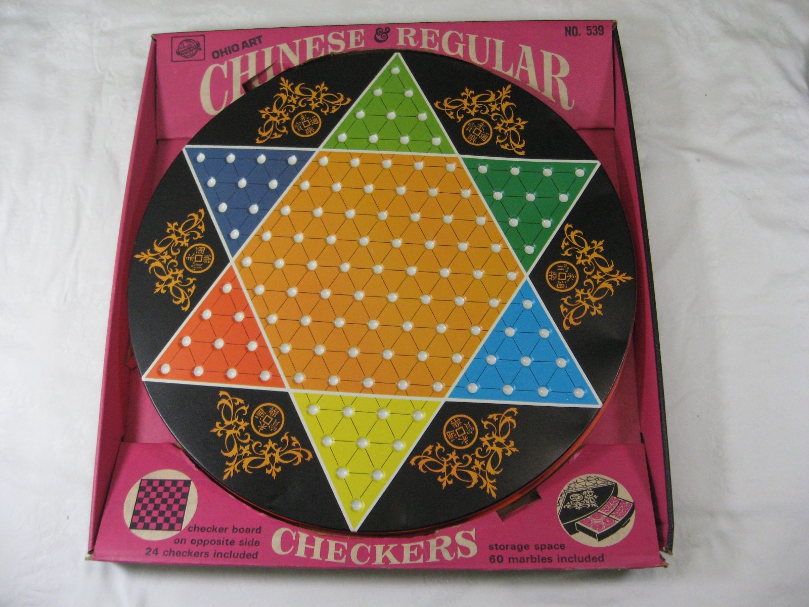 Ohio Art metal tin litho board CHINESE & REGULAR CHECKERS – complete w/ box