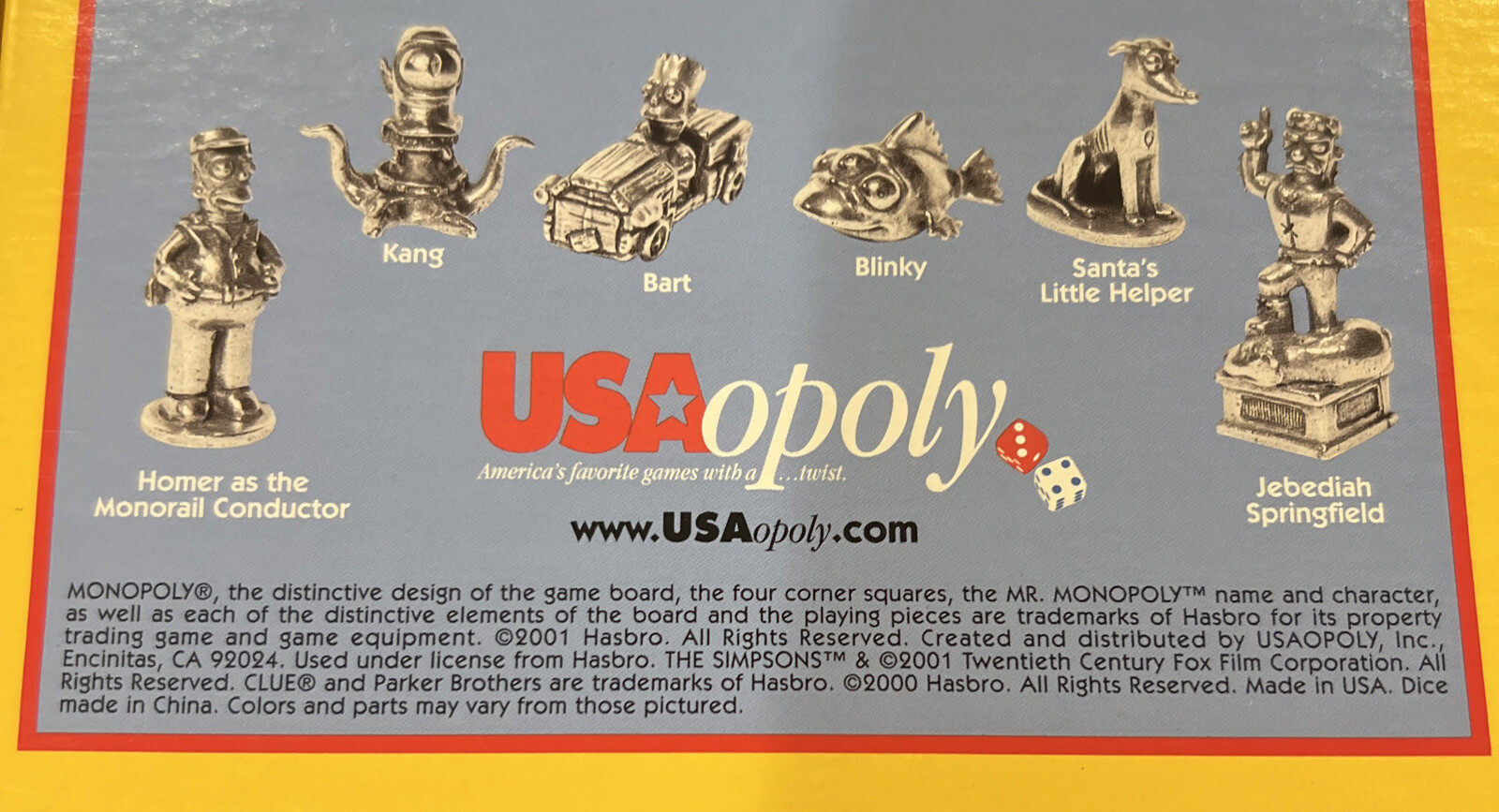 The Simpsons MONOPOLY by USAOPLY Game – Replacement PARTS – Empty Game Box