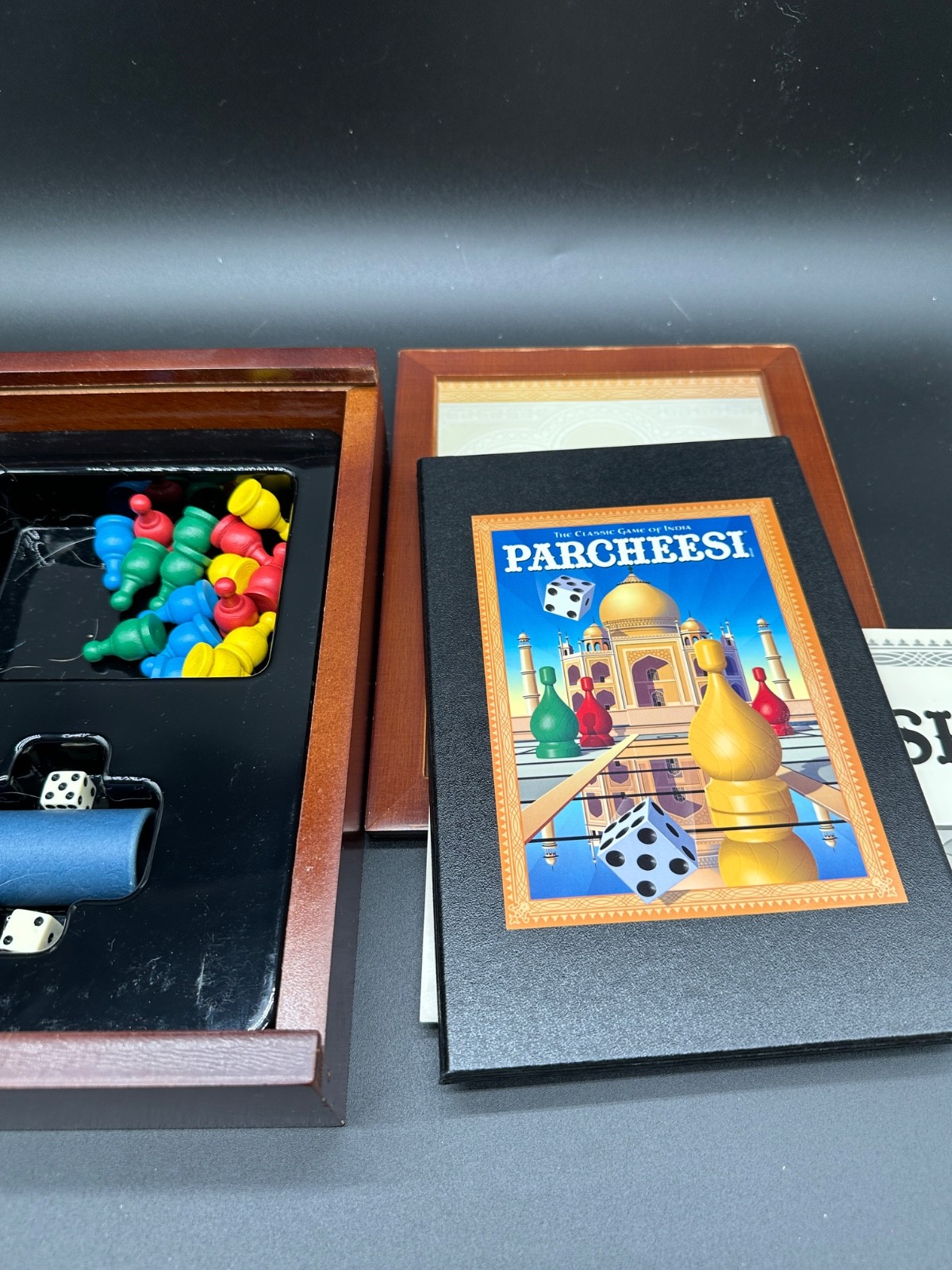Bookshelf Edition in Wood Box of Board Game Parcheesi 2011 COMPLETE