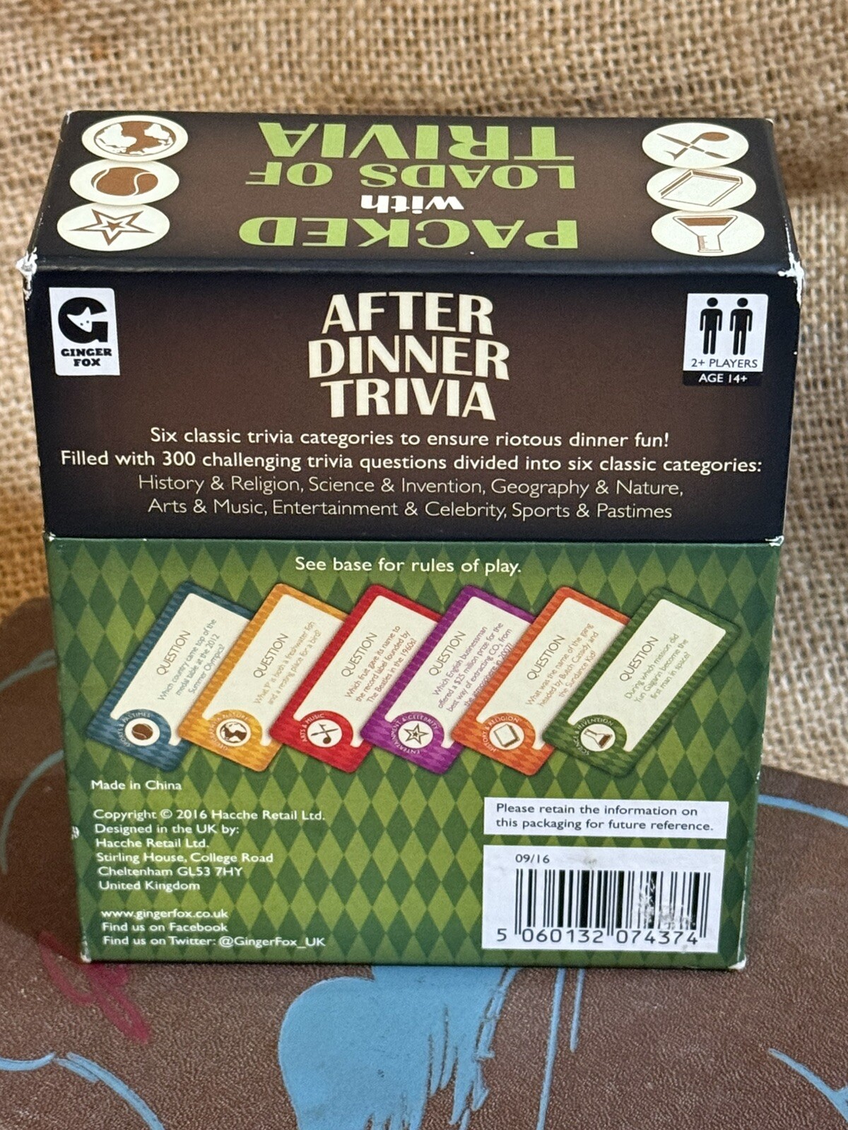 After Dinner Trivia 300 Cards ~ 6 Categories~ Ginger Fox Games