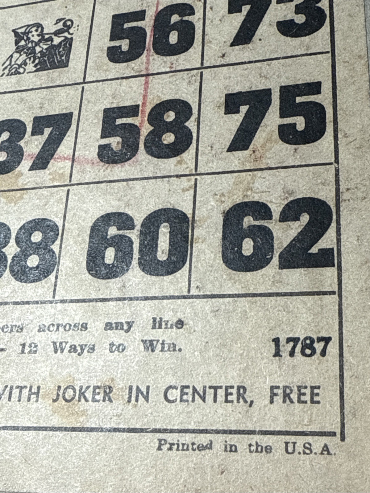 1930s Lg heavy Double BINGO Card Vtg Joker Center USA 12 Ways to Win