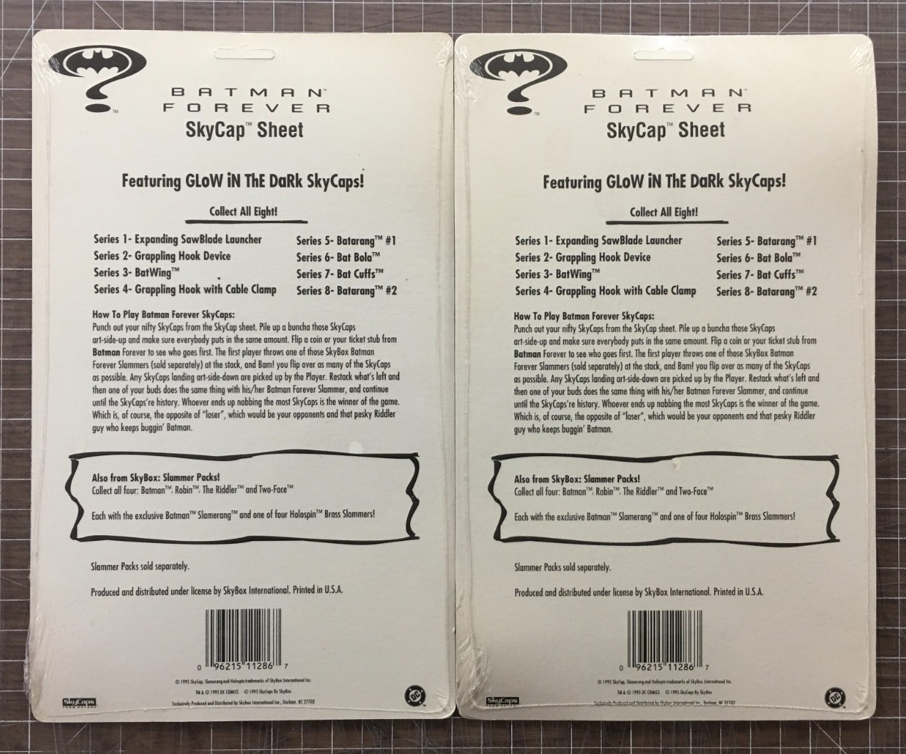 7 X Batman Forever Skycap Pog Sheets (2x #4, Missing #2 & #8) Glow in the Dark