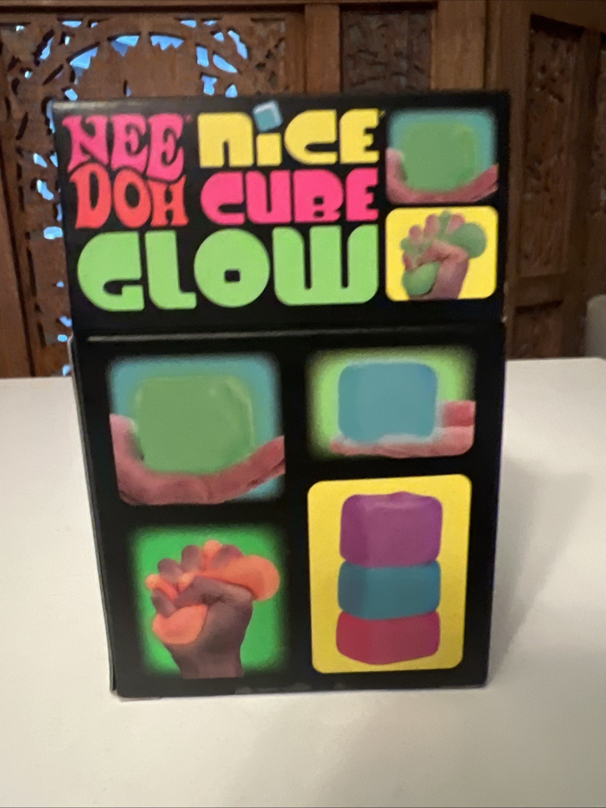 Nee Doh Schylling Needoh Nice Cube GLOW Authentic Toy GREEN New in Sealed Box