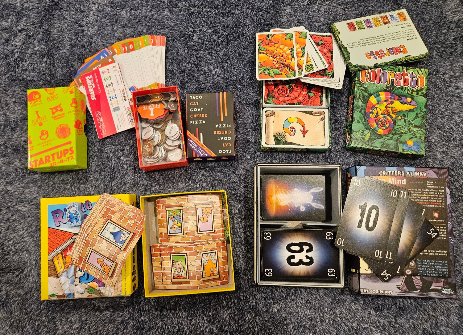 Board Game Lot Rhino Hero The Mind Coloretto Things in Rings Incan Gold Startups