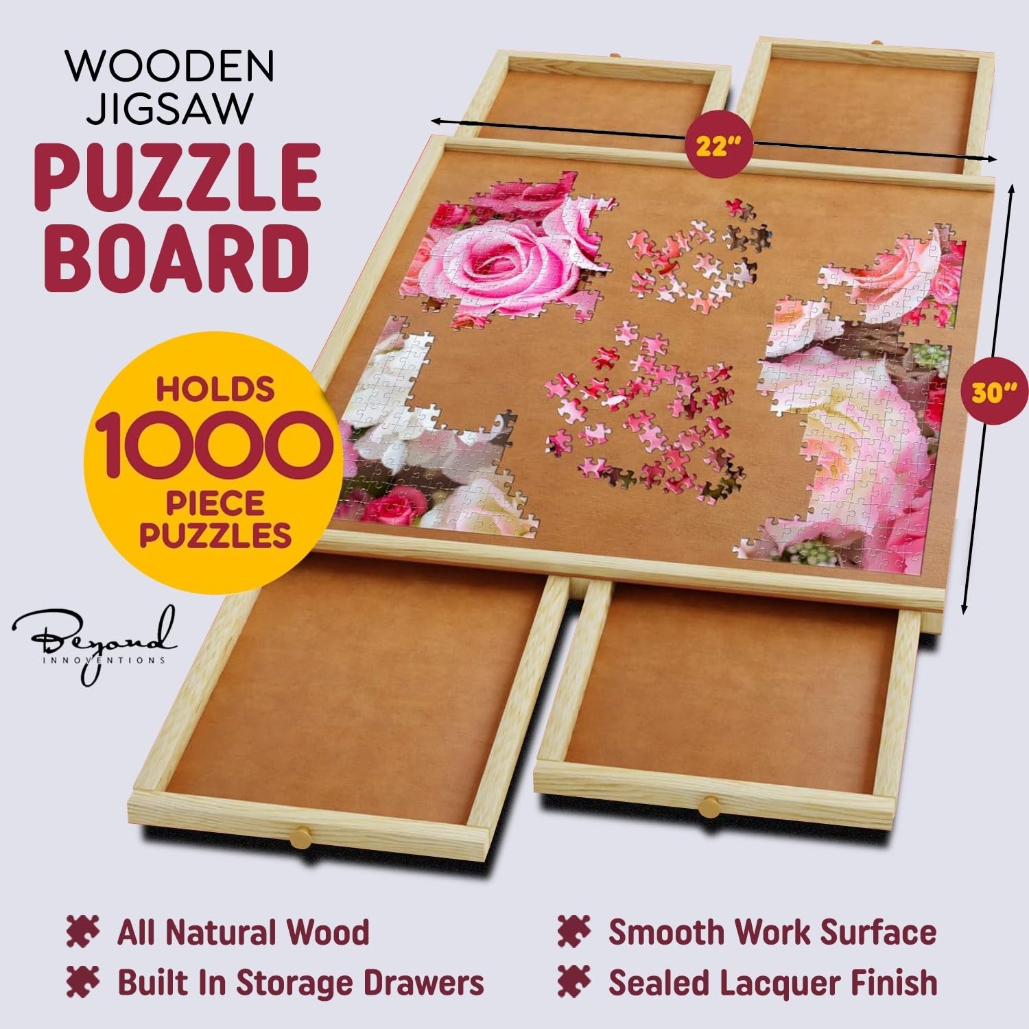 Puzzle Board 1000 Piece Rotating Wooden Jigsaw 30 X 22 BI-128 Portable Drawers