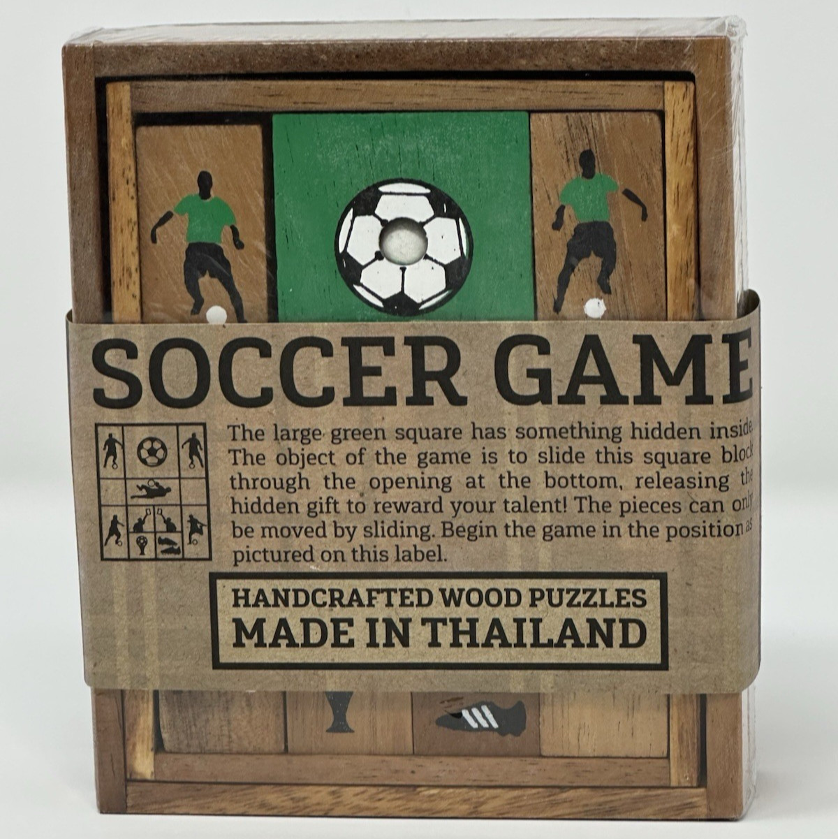 Wooden Soccer Puzzle Game New Sealed Sliding Brain Teaser Thailand Handcrafted