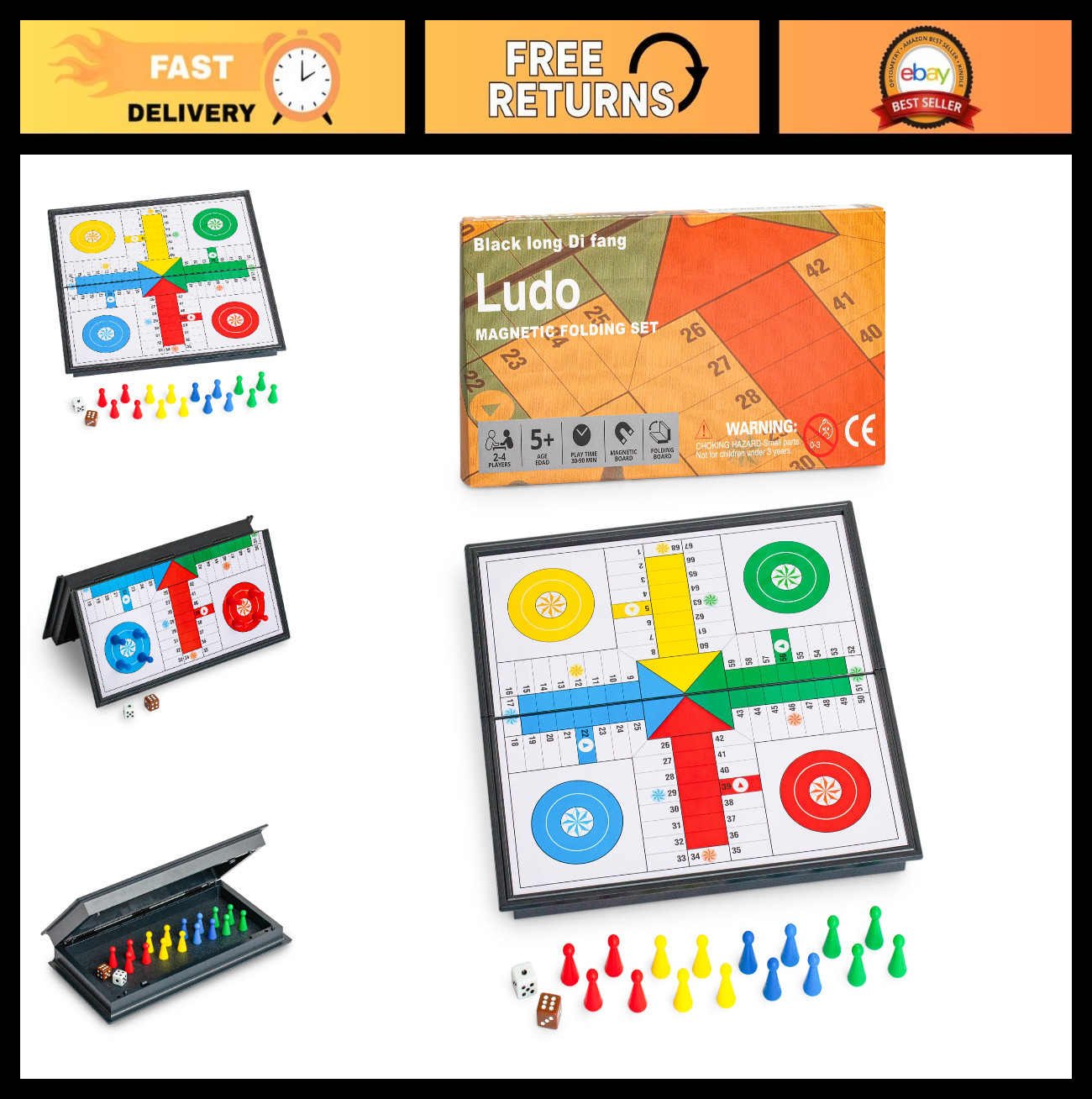 Magnetic Folding Travel Ludo Game Set – Compact 9.75″ Board for Family Fun