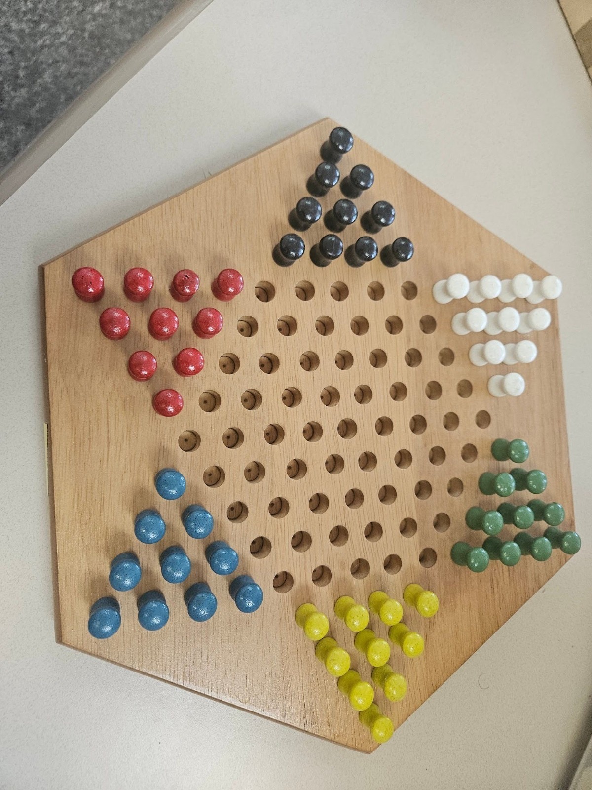 Complete Vintage Whitehall Imports Wooden Chinese Checkers Board Game w Pegs