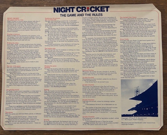 VINTAGE 1978 – World Series Cricket WSC -Night Cricket Board Game – RARE