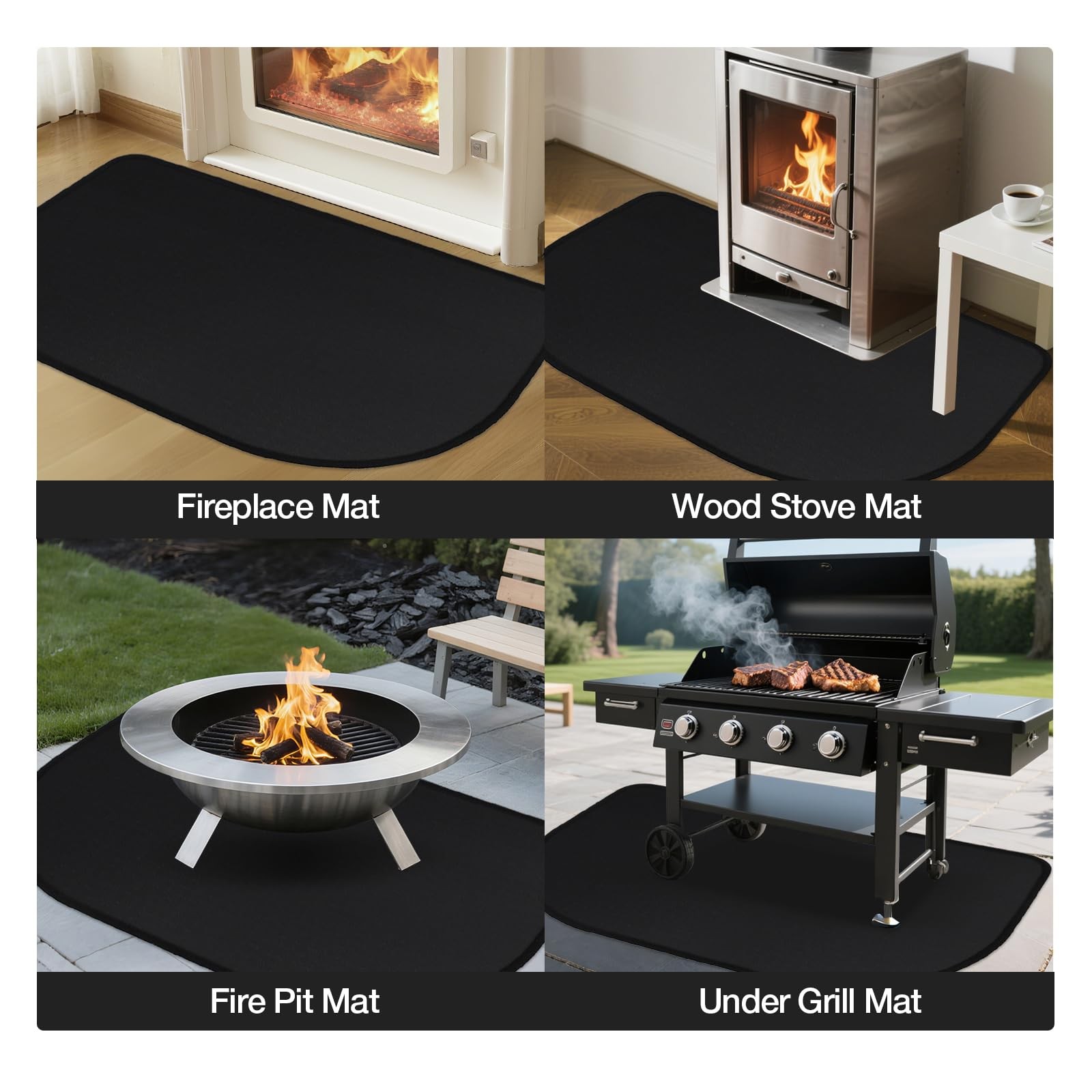Fireplace Mat, 2′ x 3’6” x 0.06” Rugs x x 0.06”, Black