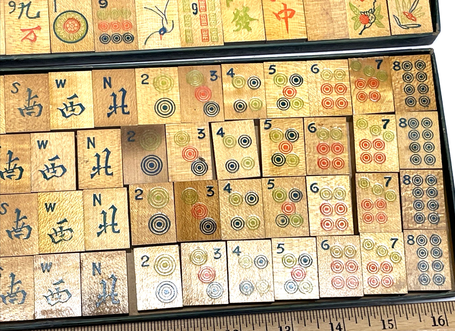 Antique 1920s Chinese Mahjong Set Wood Tiles Sticks & Original Box AsIs 144 Tile