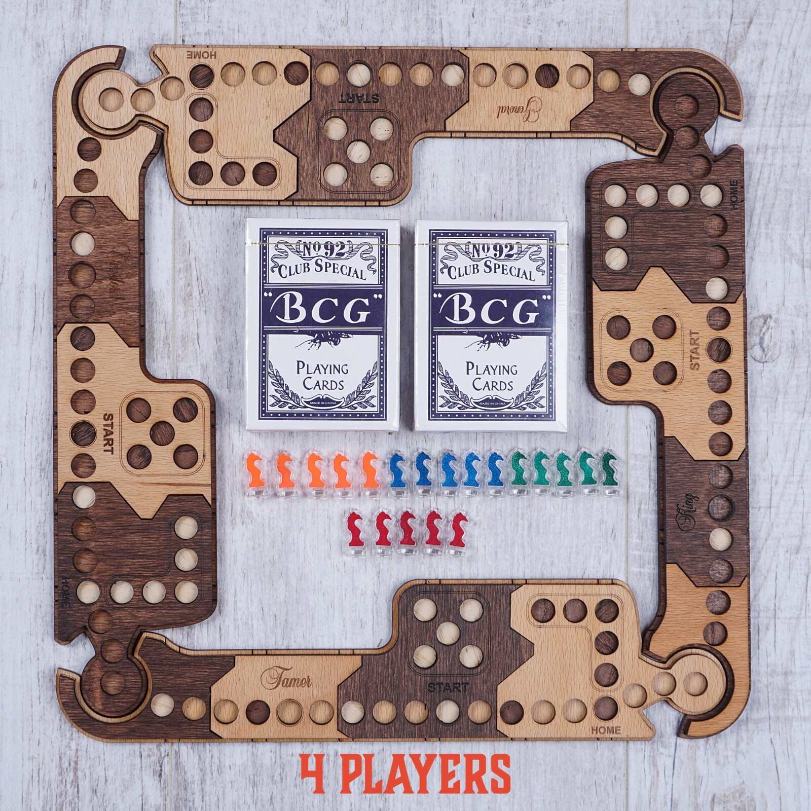Pegs and Jokers Flex Board Game Set 2 to 8 Players Handcrafted Natural Wood