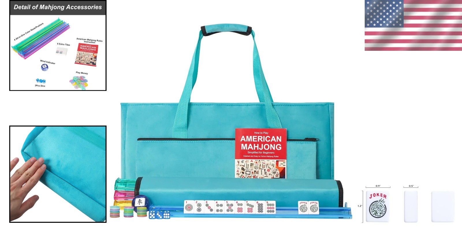 Mahjong Game Set with 166 Tiles, Racks, Bag, Chips, Dice, Complete Accessories