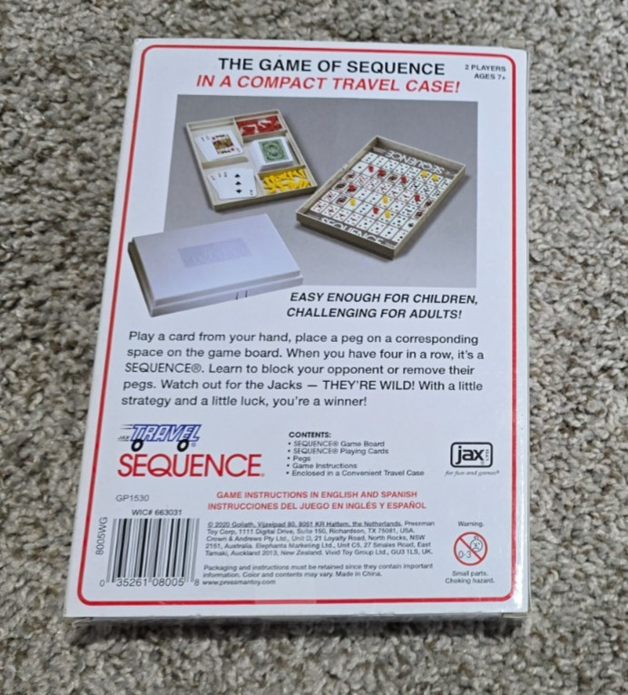 Sequence Strategy Board Game Travel Version – New Unused In Box
