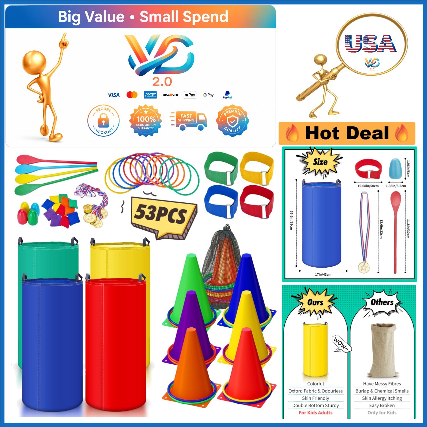 53PCS Outdoor Carnival Game Set For Kids Adults Family Birthday Party Games