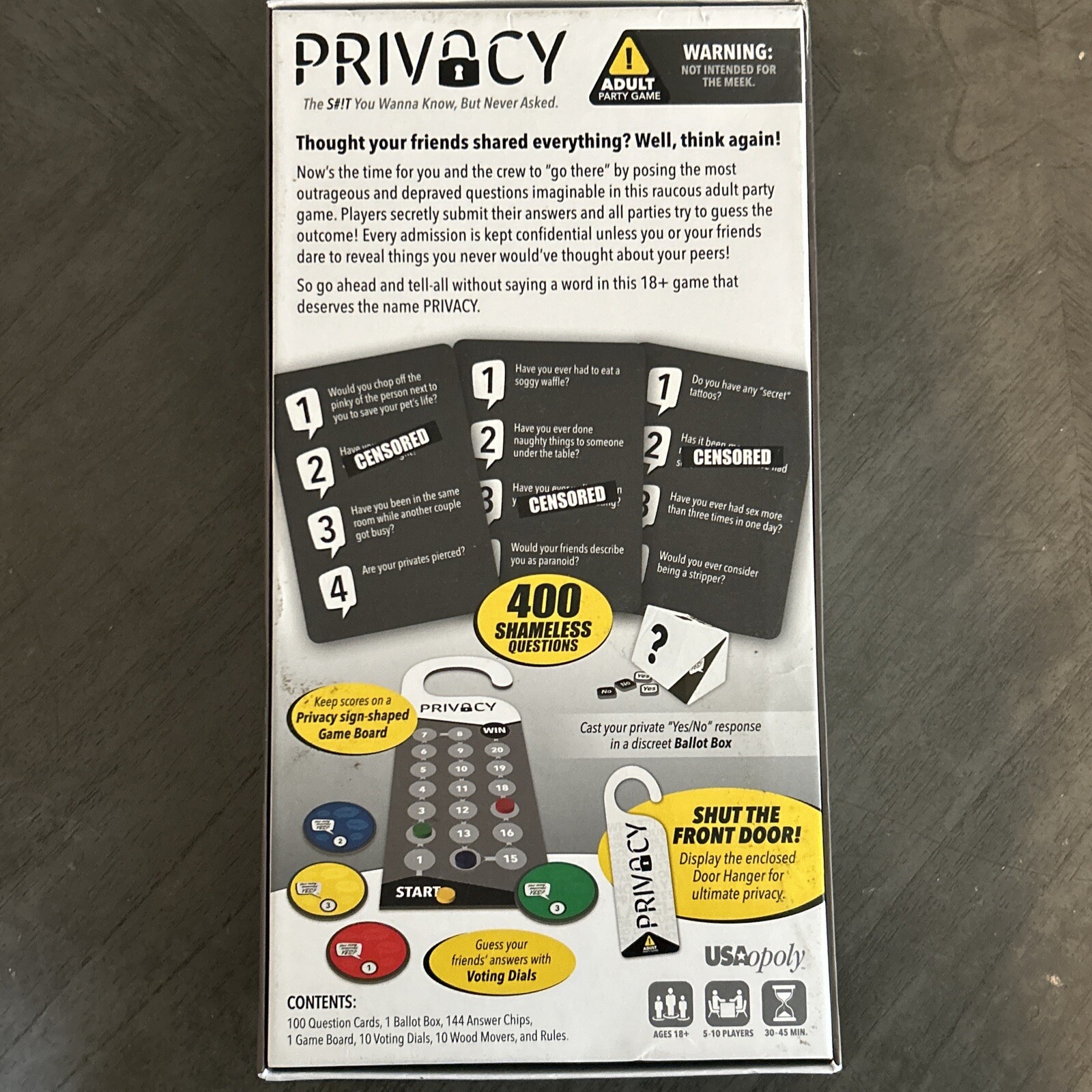 Party Game , Privacy adult game. 5 to 10 players.