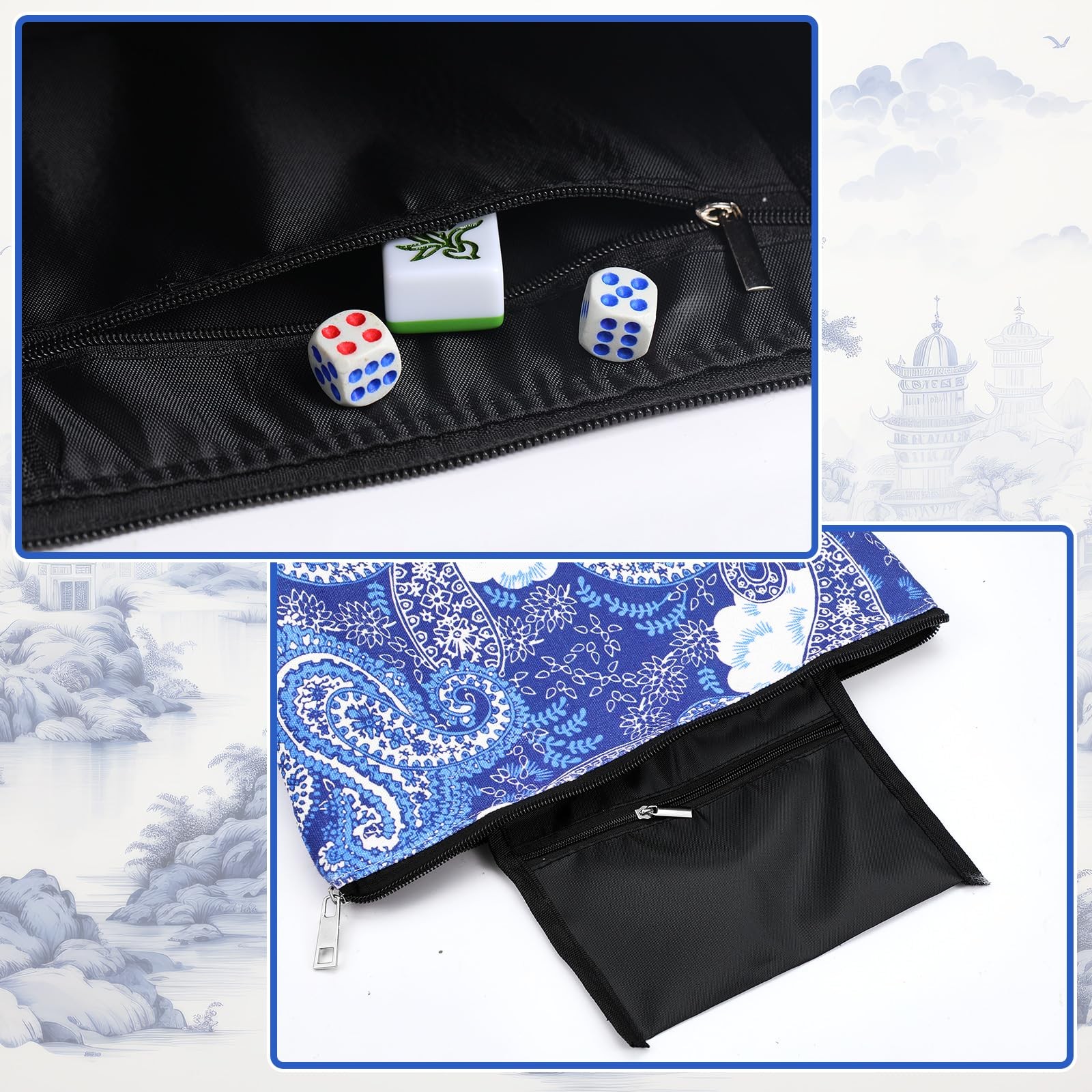 2 Pcs Empty American Mahjong Tile Bags White Blue Printed Thickened Soft Bags…
