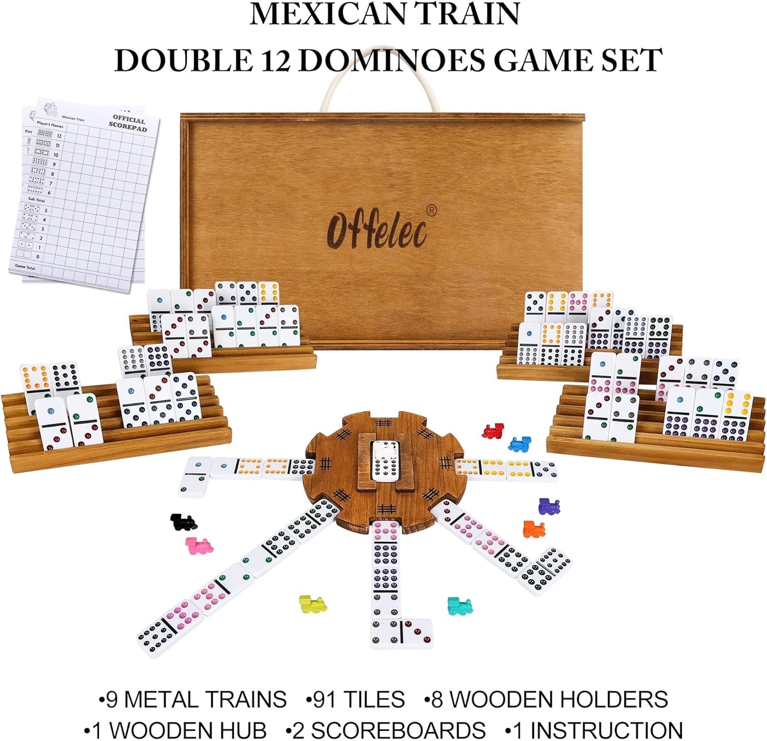 Mexican Train Dominoes Set with 8 Holders, Double 12 Dominos Set for Adults, …