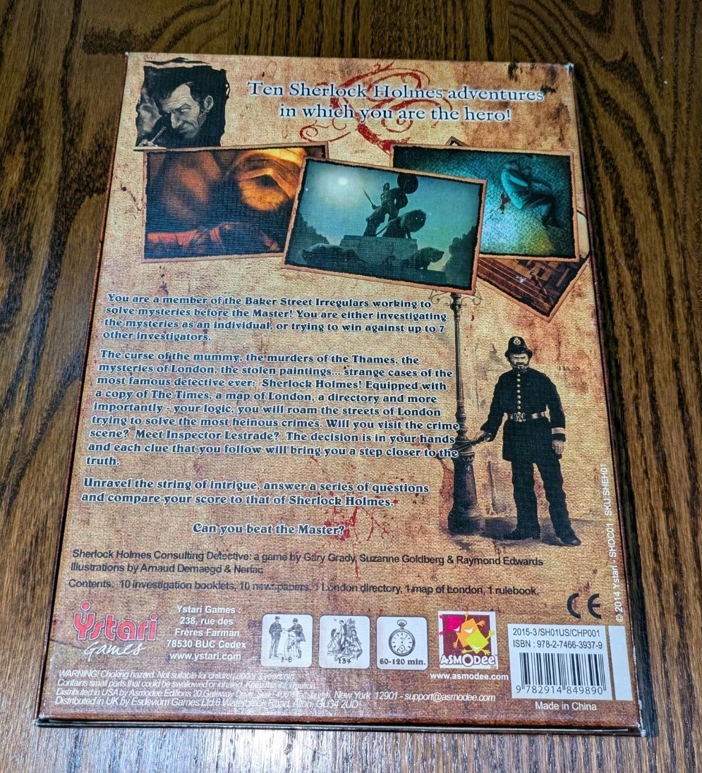 Sherlock Holmes Consulting Detective Board Game Asmodee Ystari Compete 2014 Vtg