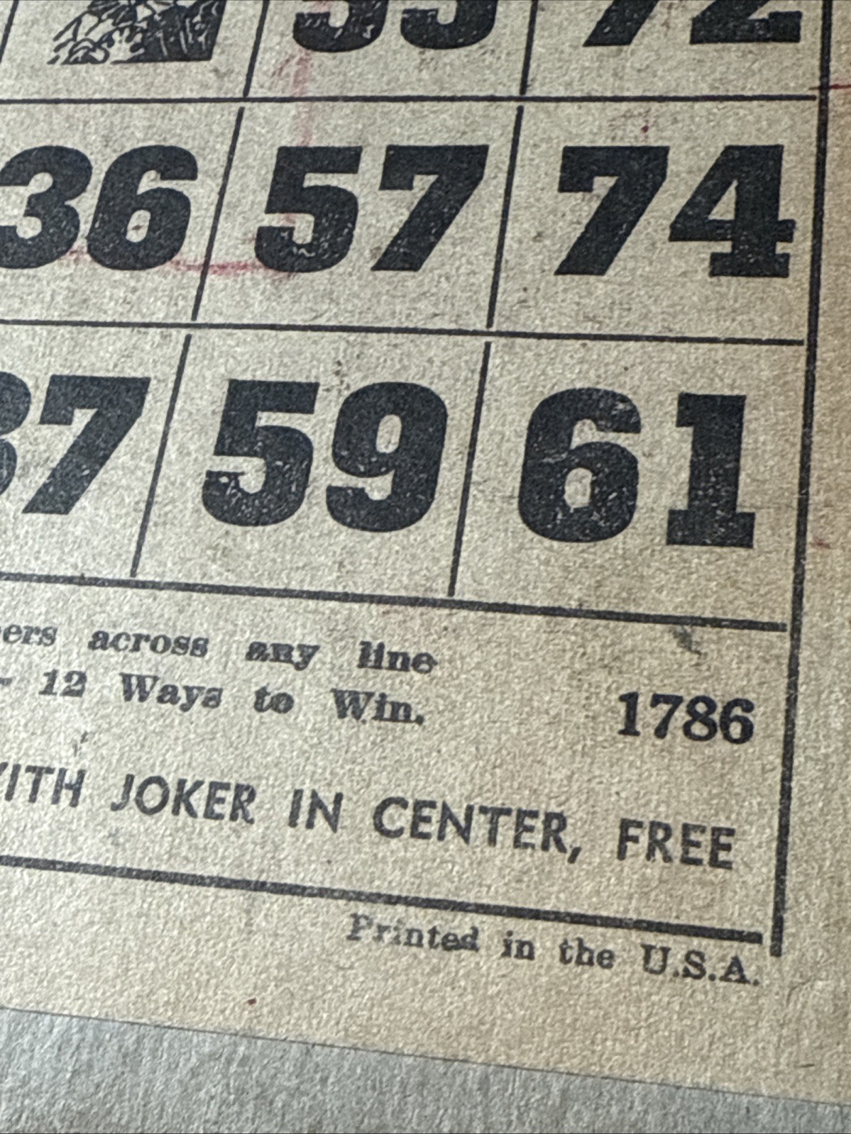 1930s Lg heavy Double BINGO Card Vtg Joker Center USA 12 Ways to Win