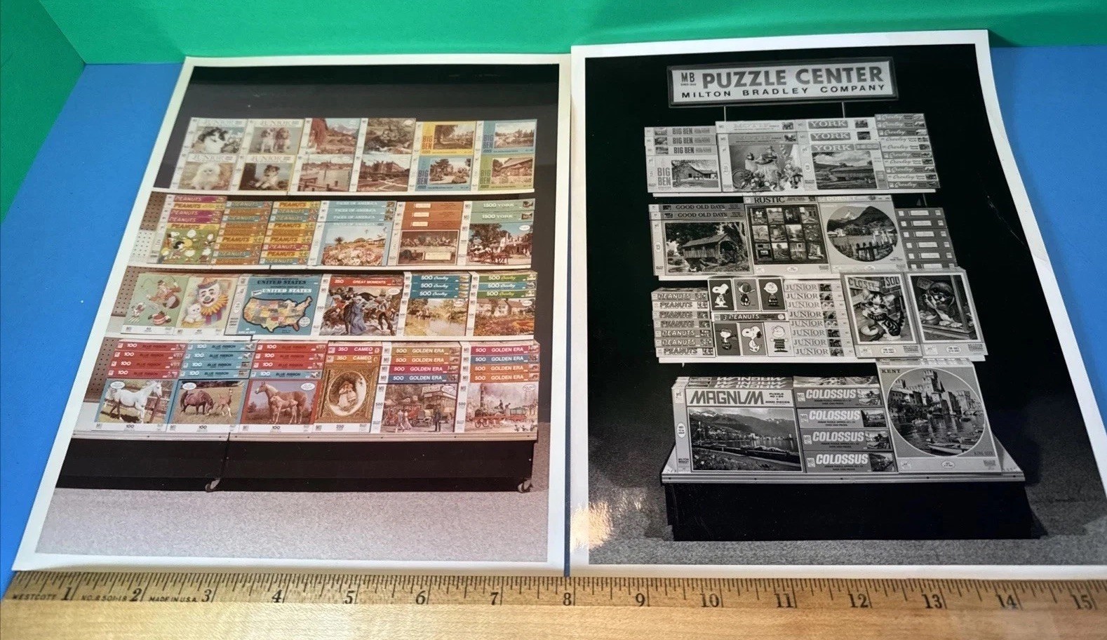 VTG Milton Bradley Promo Photos Puzzle Display Big Eye Pity Puppy Kitty, Peanuts