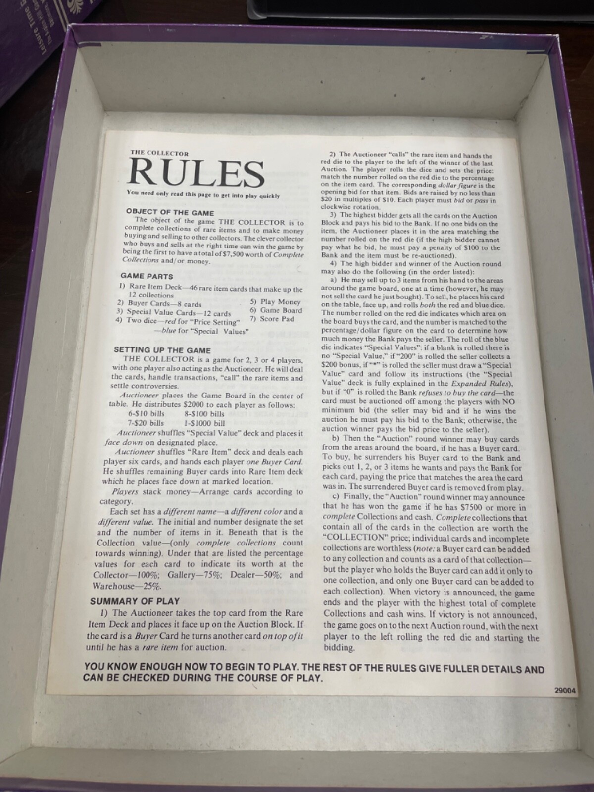 Avalon Hill THE COLLECTOR (1977); 100% complete, XC