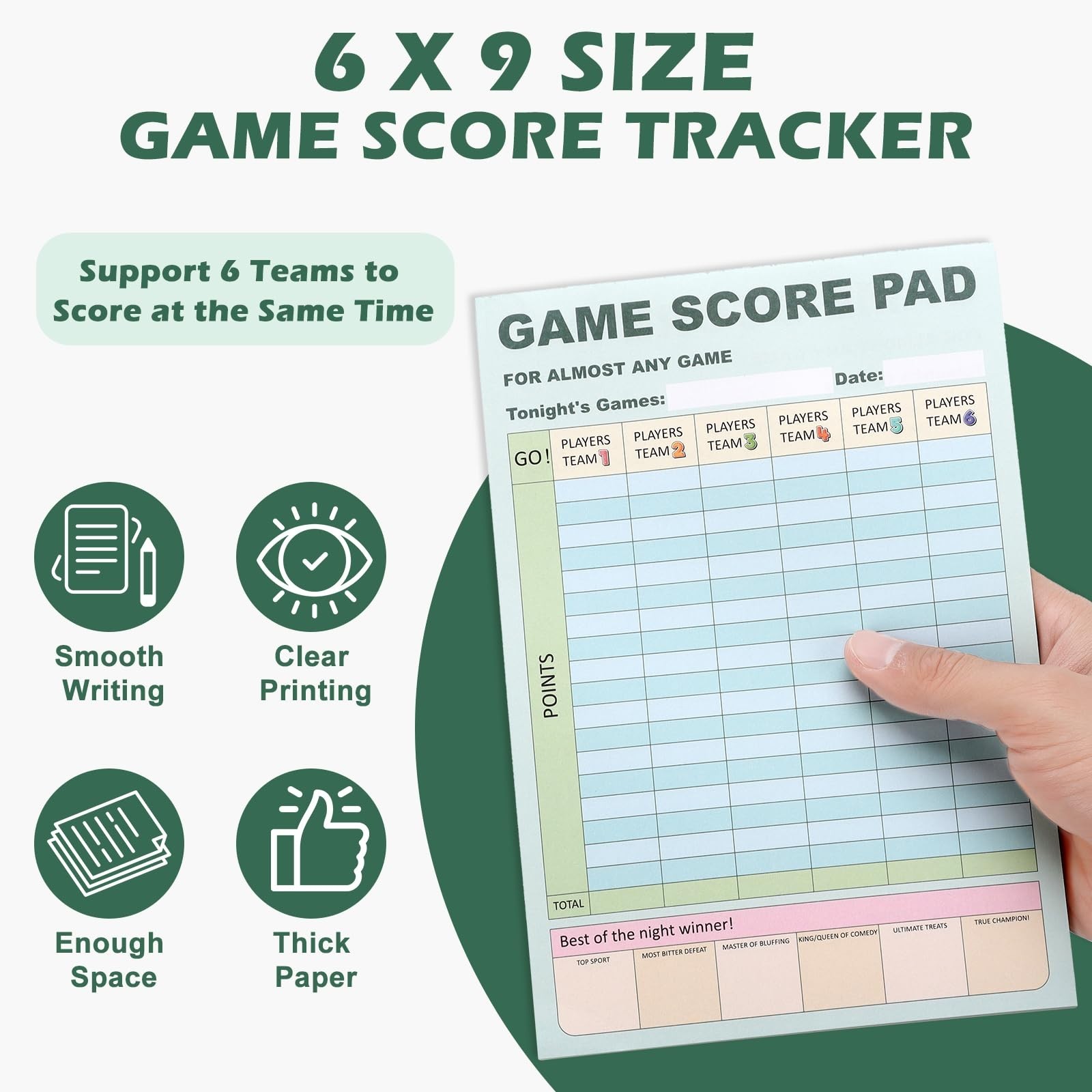30/90/180 Sheets Double-Sided Game Score Pads – 6×9 Inch Score Tracker for Famil