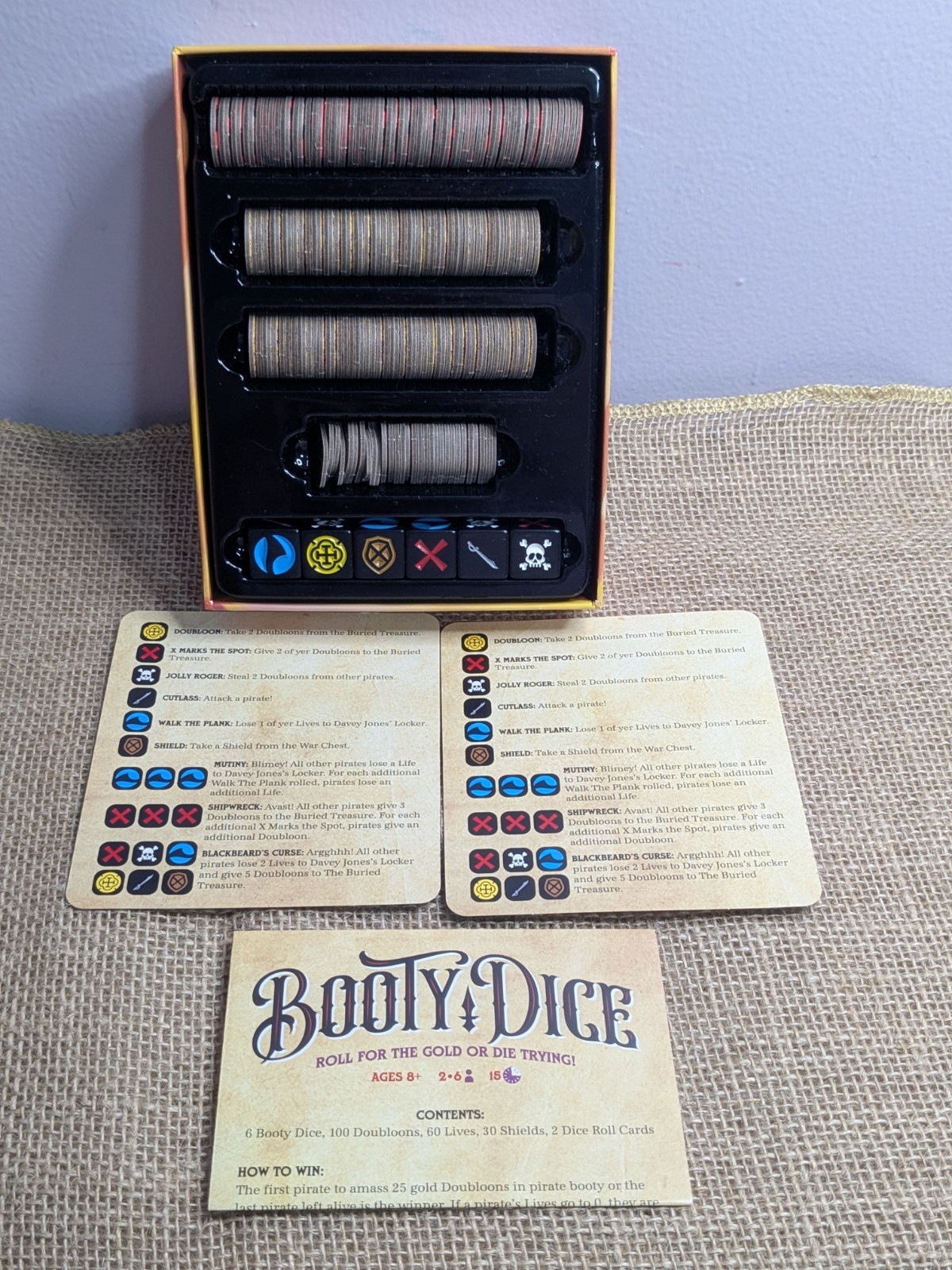 Booty Dice Quick Pirate Dice Game Ages 8+ 2-6 Players Complete -1 Bullion 2023