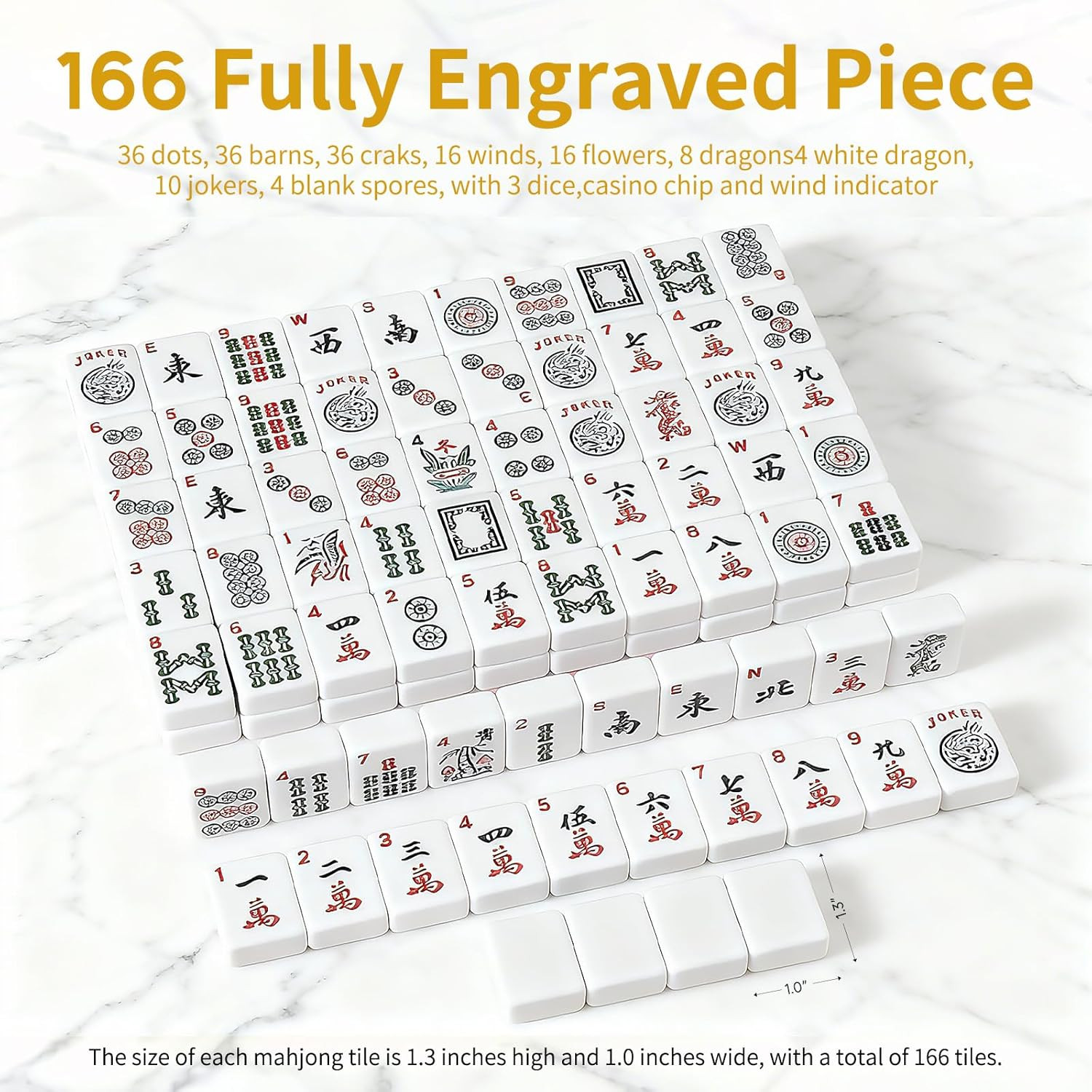 American Mahjong Tiles Set, 166 White Tiles, 4 Color Racks & Pushers, Complete W